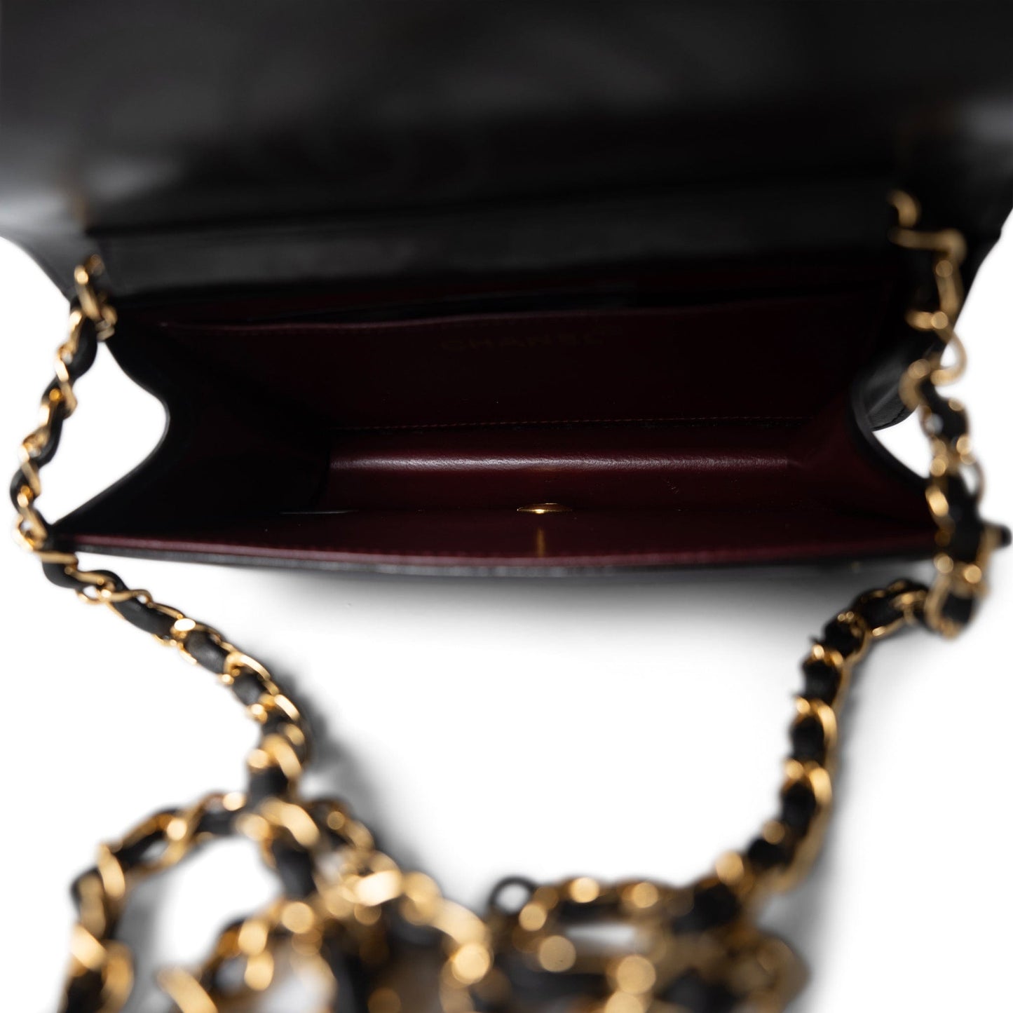 Vintage Black Lambskin Quilted Mini Full Flap Bag Gold Hardware