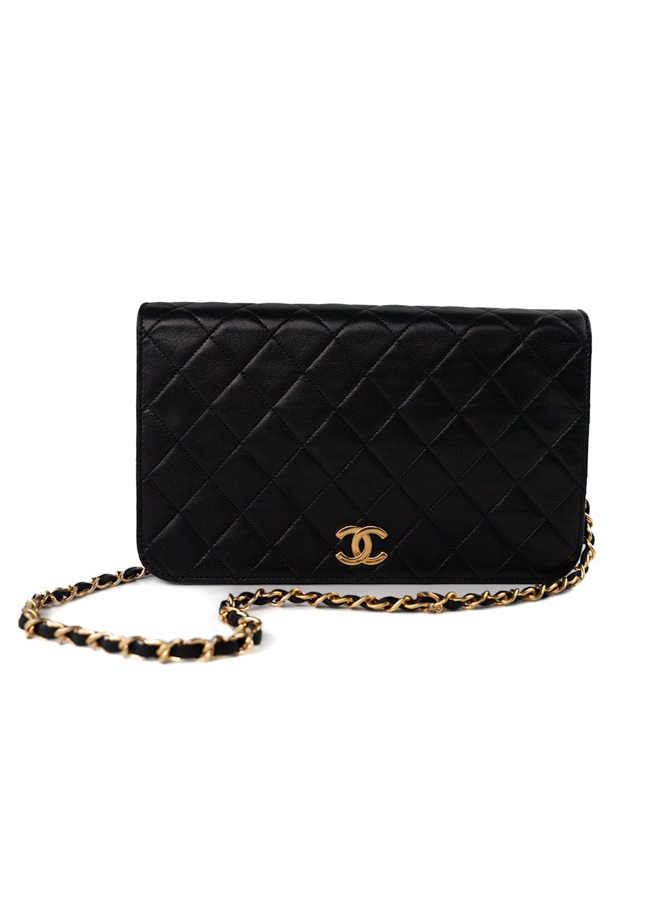 Vintage Black Lambskin Quilted Single Full Flap Shoulder Bag Gold Hardware