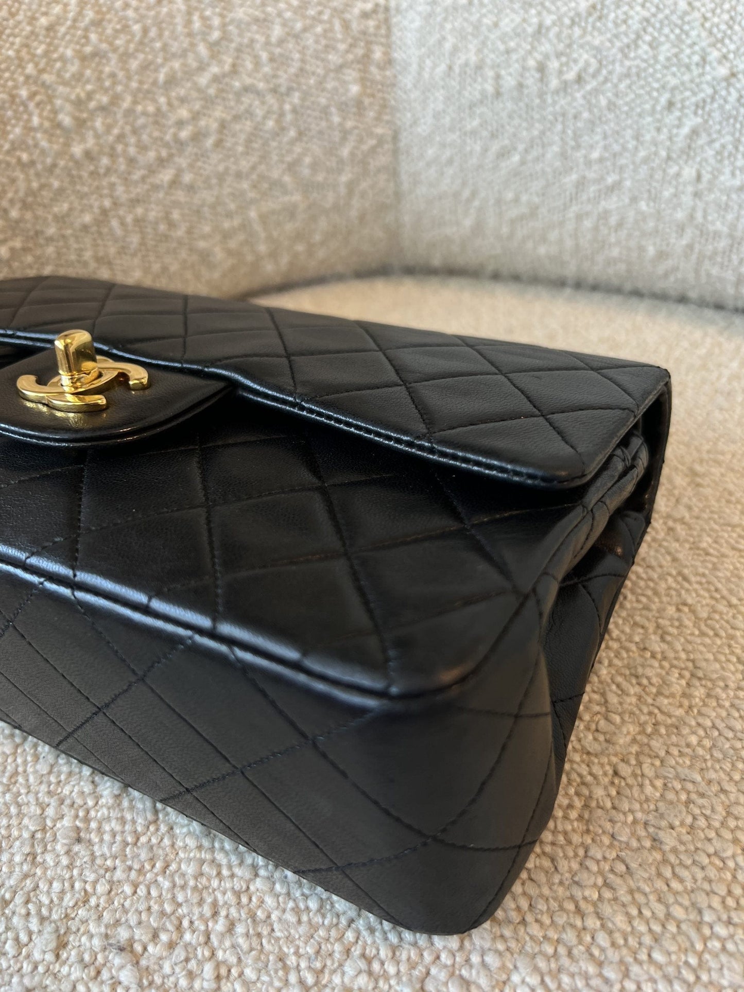 Vintage Black Lambskin Quilted Small Classic Flap GHW