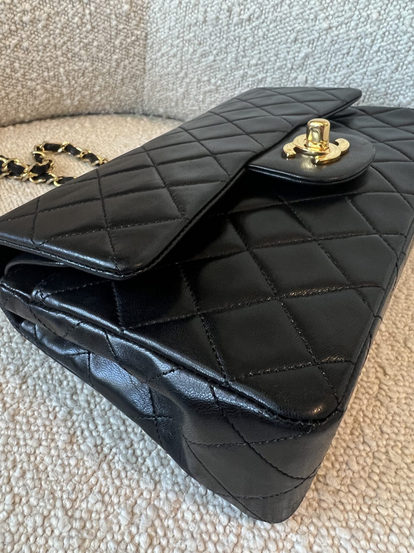 Vintage Black Lambskin Quilted Small Classic Flap GHW