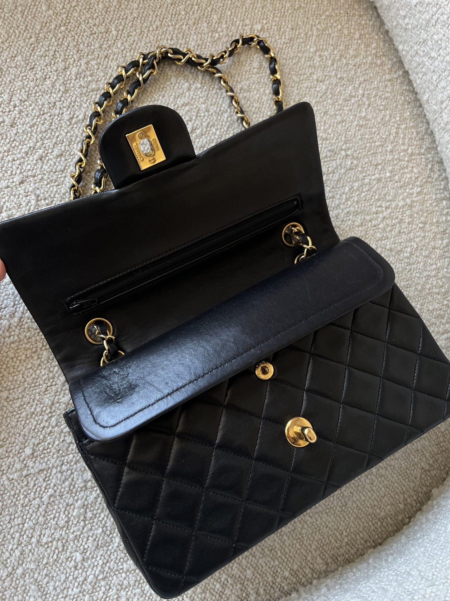 Vintage Black Lambskin Quilted Small Classic Flap GHW