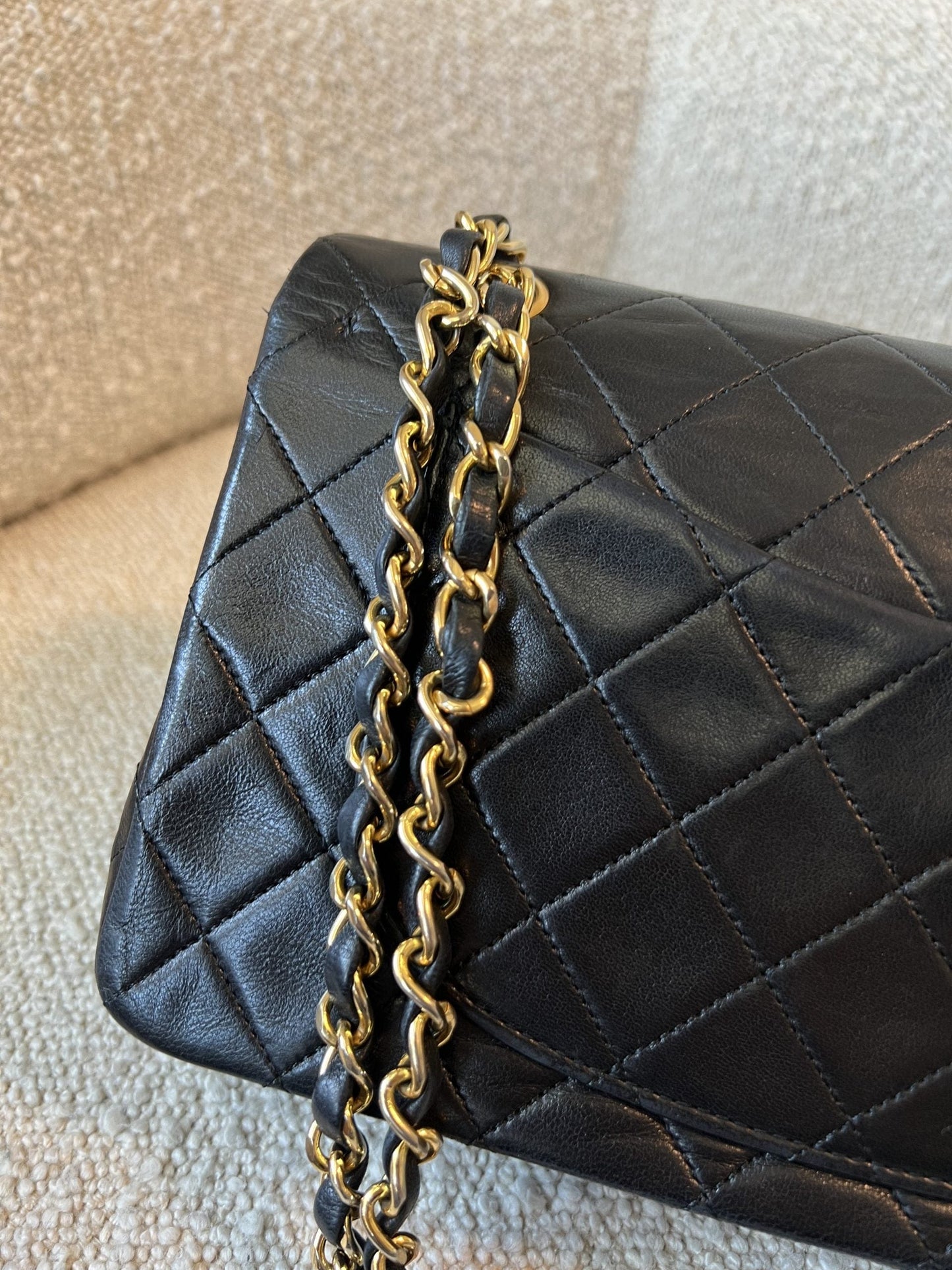 Vintage Black Lambskin Quilted Small Classic Flap GHW