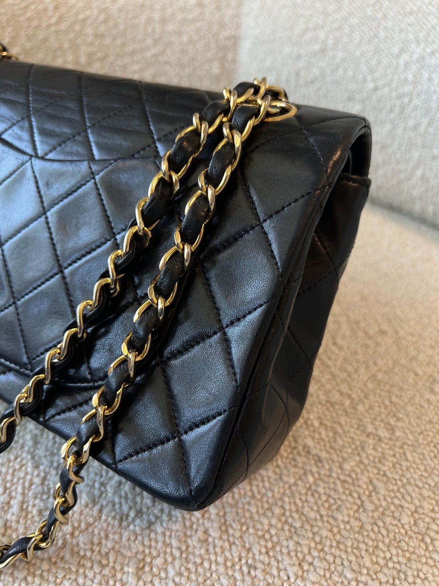 Vintage Black Lambskin Quilted Small Classic Flap GHW