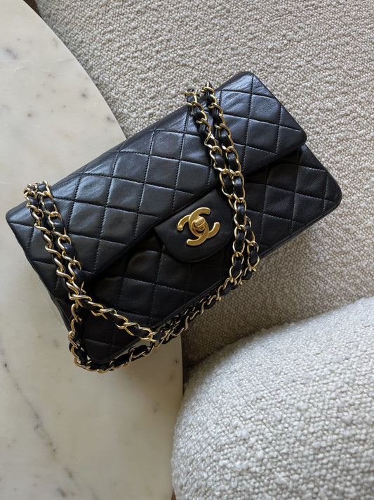 Vintage Black Lambskin Quilted Small Classic Flap GHW