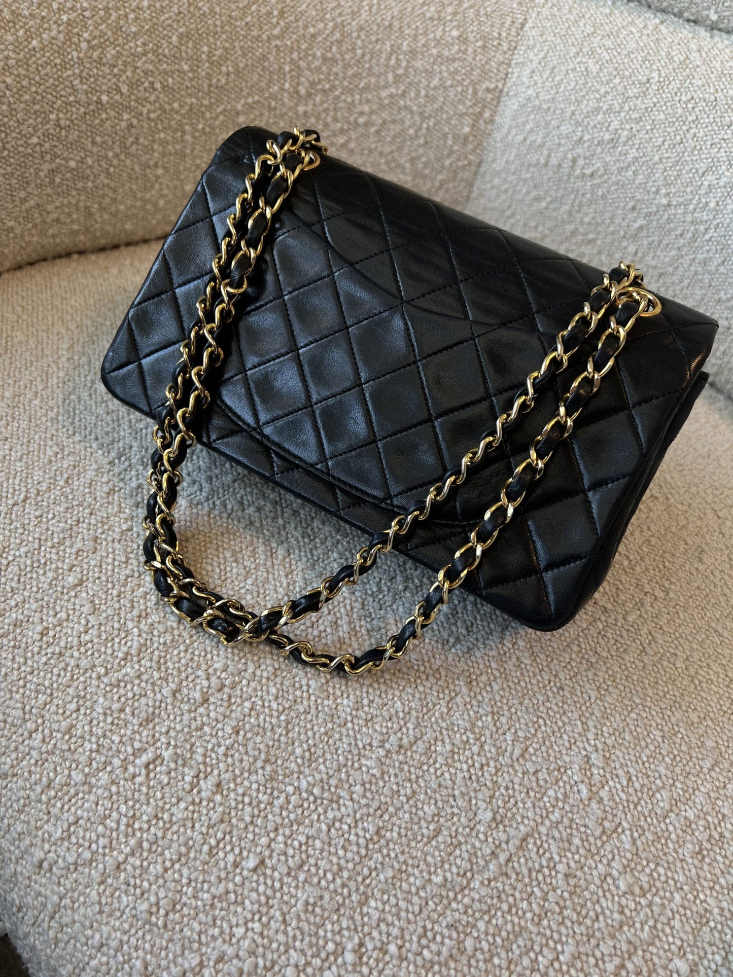 Vintage Black Lambskin Quilted Small Classic Flap GHW