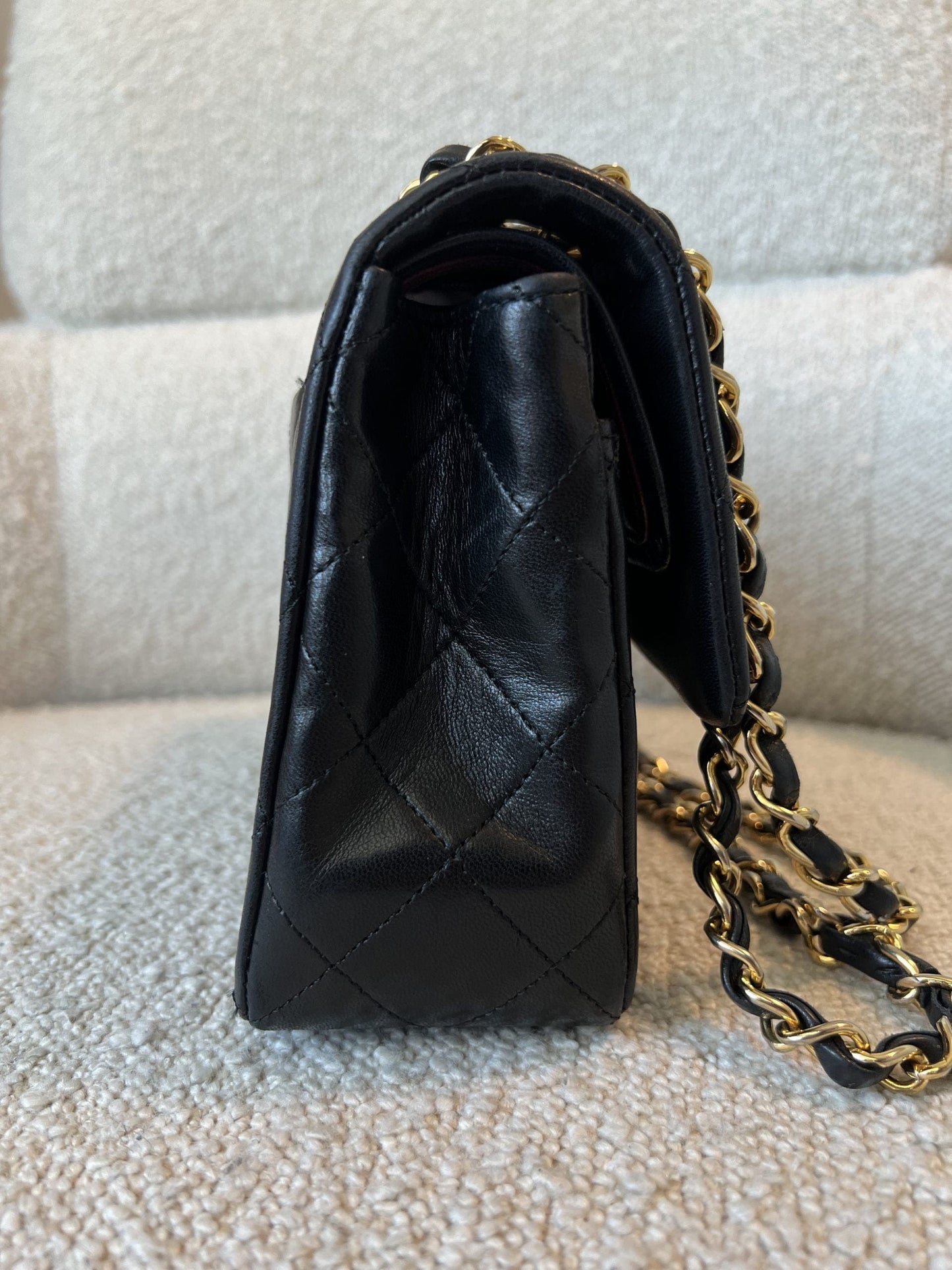 Vintage Black Lambskin Quilted Small Classic Flap GHW