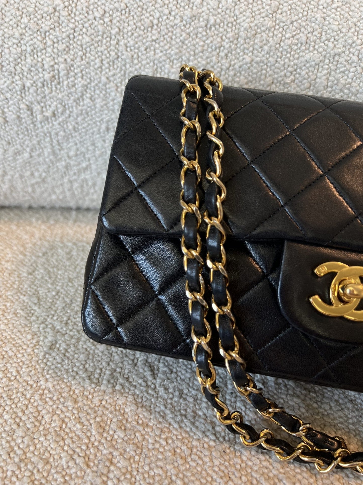 Vintage Black Lambskin Quilted Small Classic Flap GHW