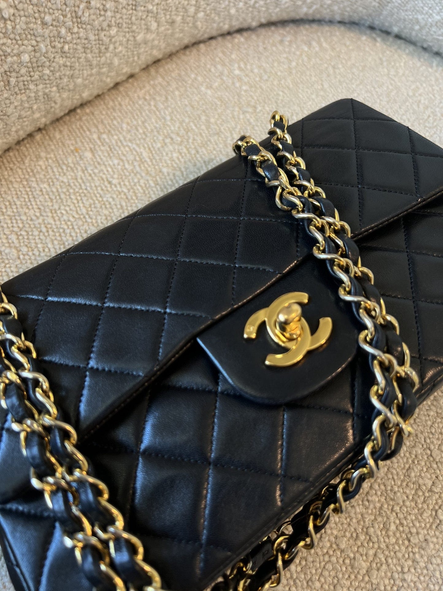 Vintage Black Lambskin Quilted Small Classic Flap GHW