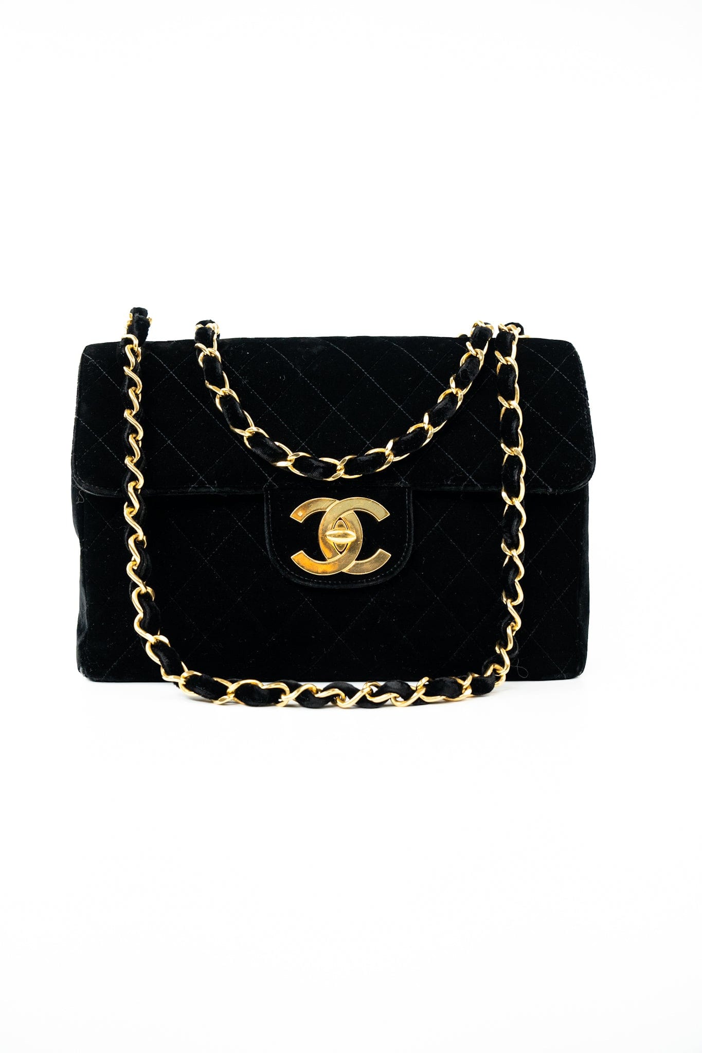 Vintage Black Velvet Matelasse Jumbo Single Flap