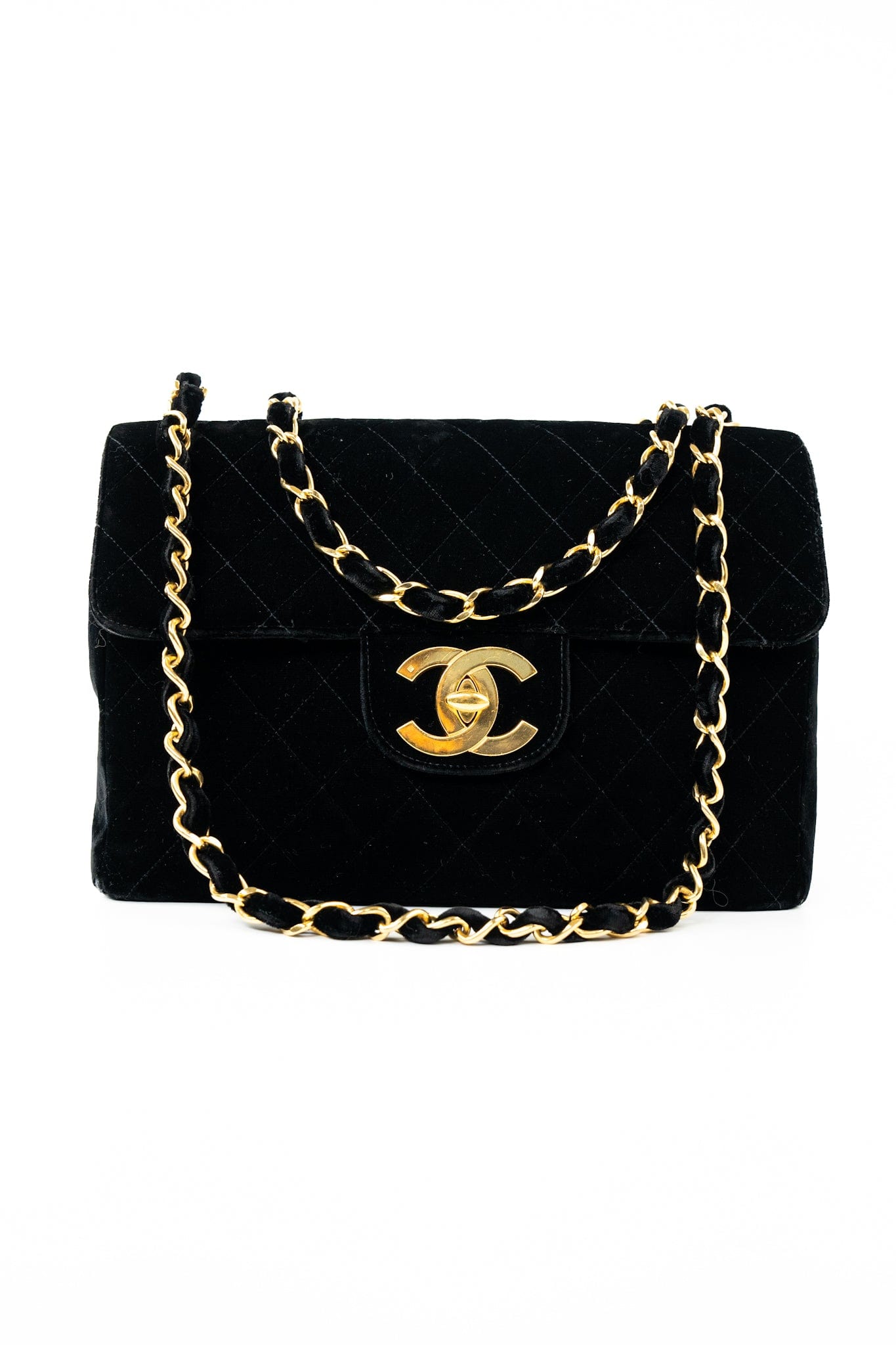 Vintage Black Velvet Matelasse Jumbo Single Flap