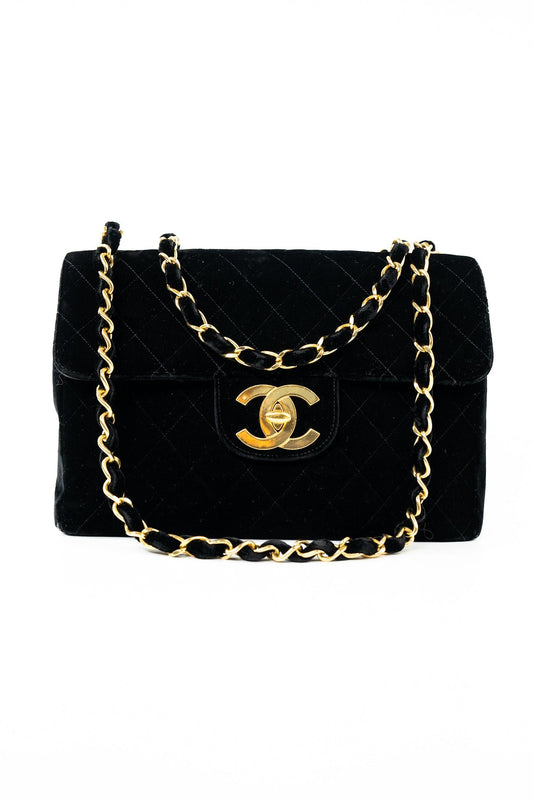 Vintage Black Velvet Matelasse Jumbo Single Flap