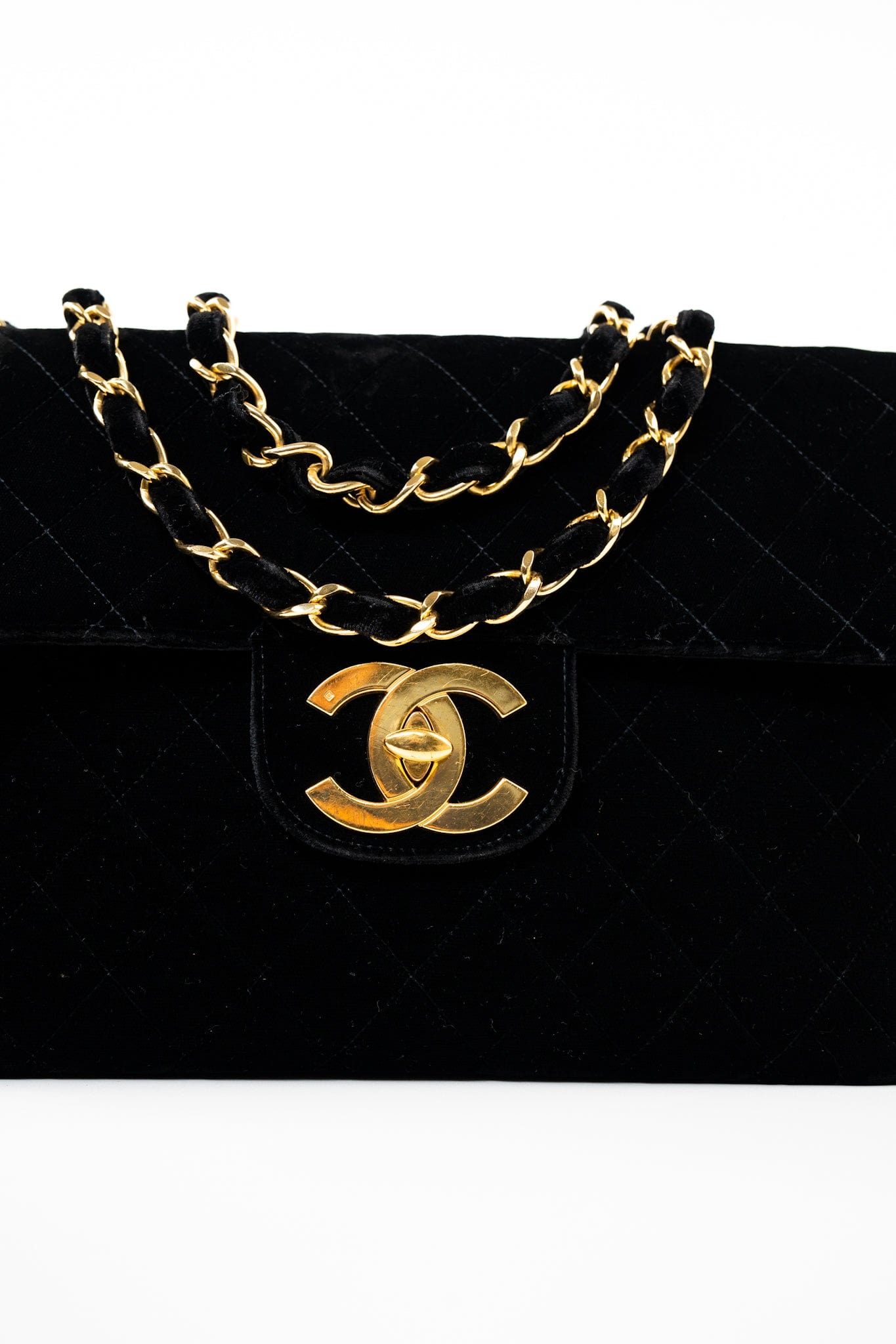 Vintage Black Velvet Matelasse Jumbo Single Flap