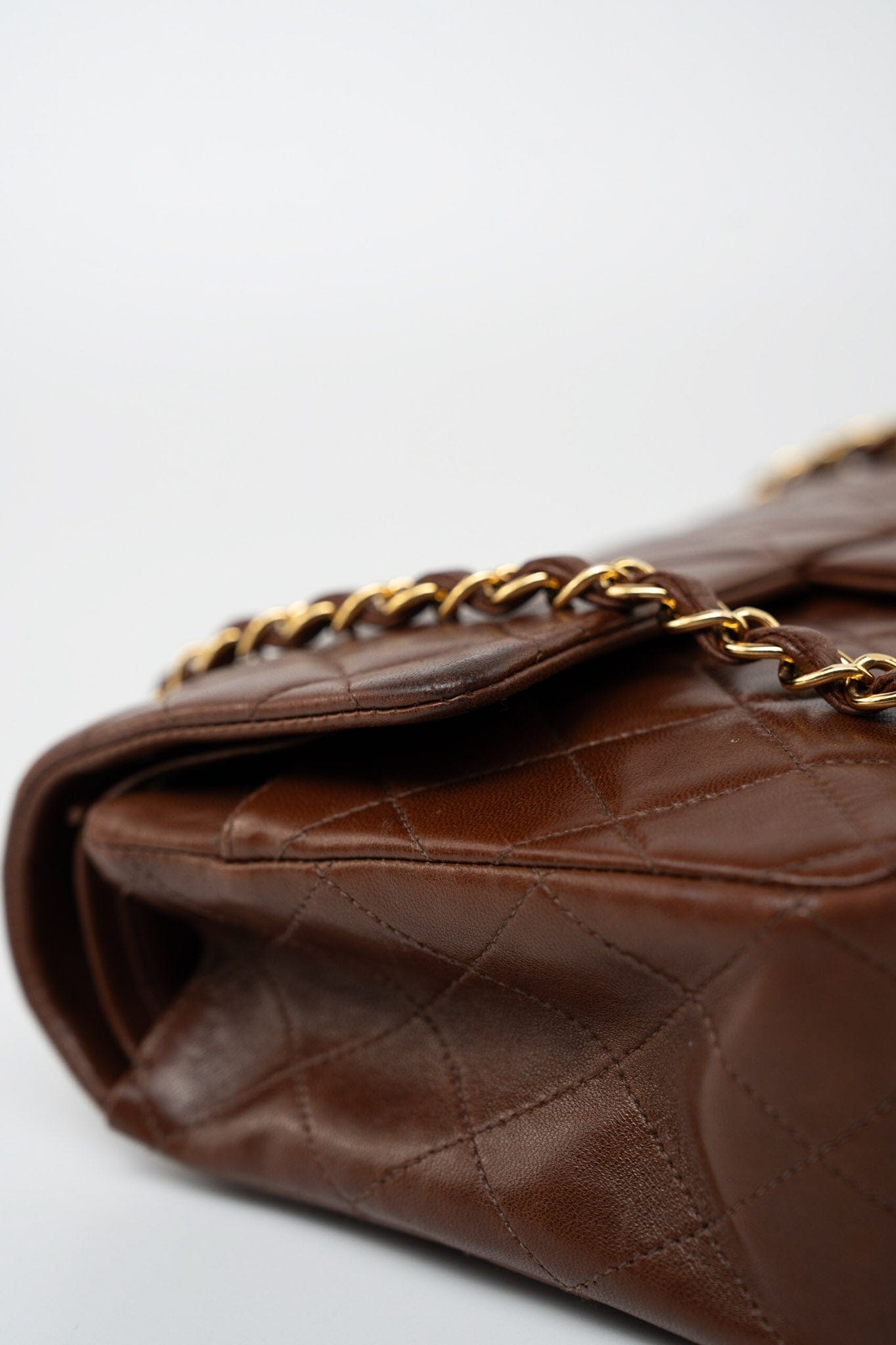 Vintage Brown Classic Flap Bag Gold Hardware
