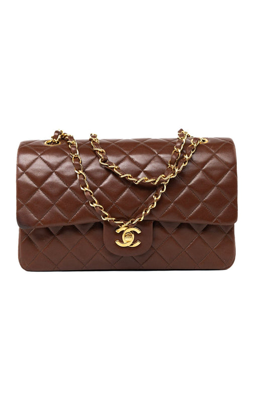 Vintage Brown Classic Flap Bag Gold Hardware