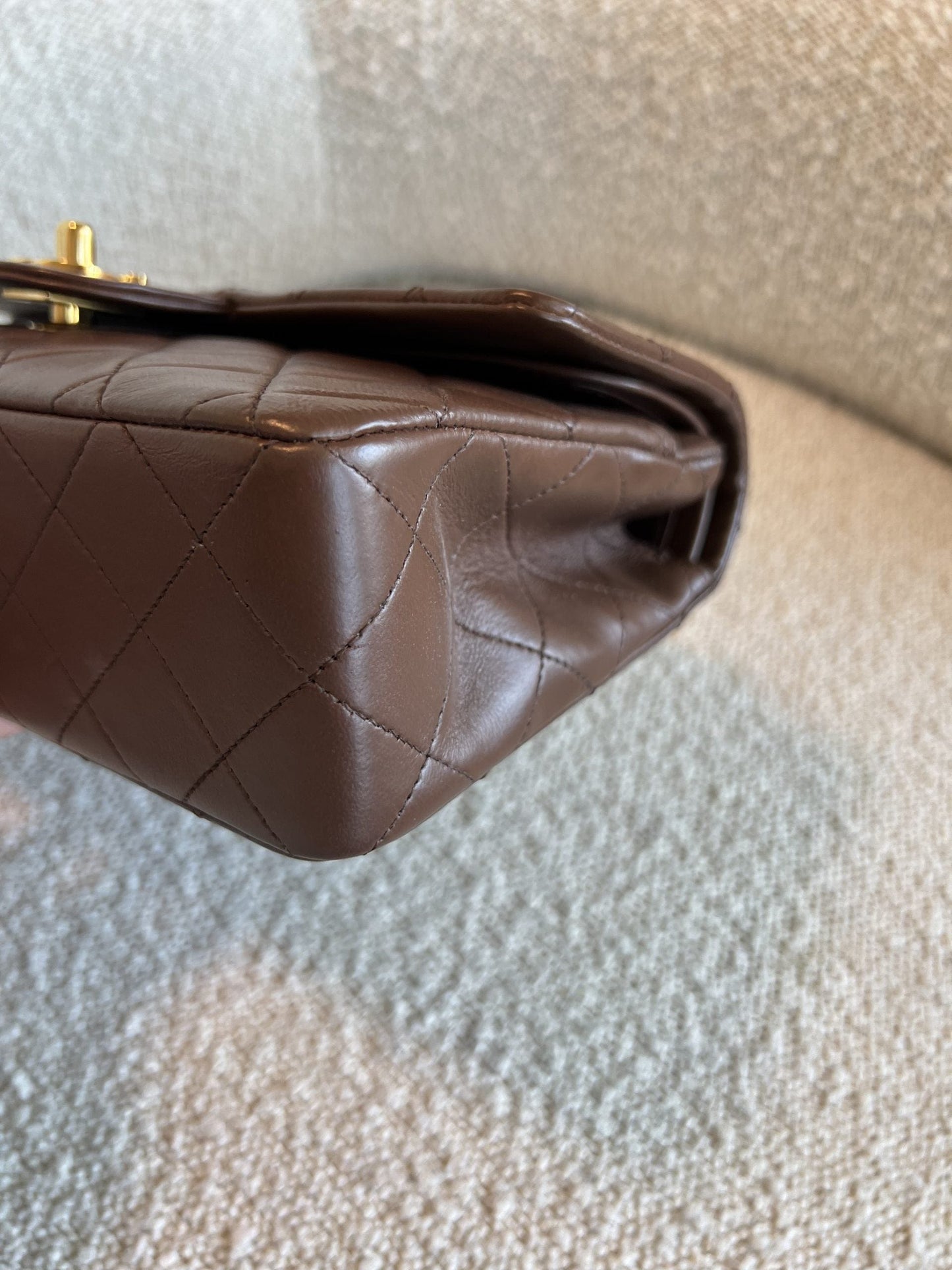 Vintage Brown Lambskin Quilted Classic Flap Small GHW