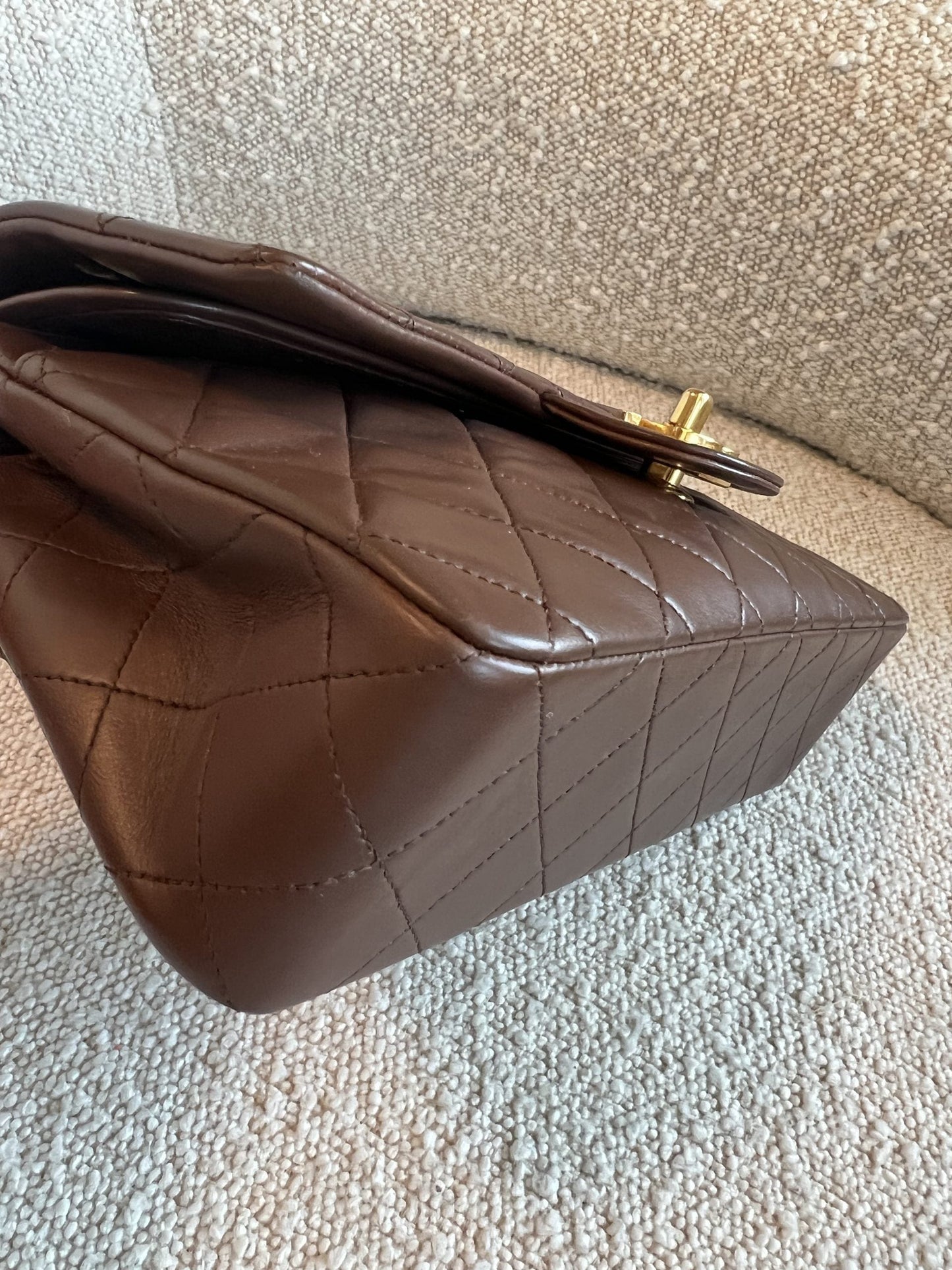 Vintage Brown Lambskin Quilted Classic Flap Small GHW