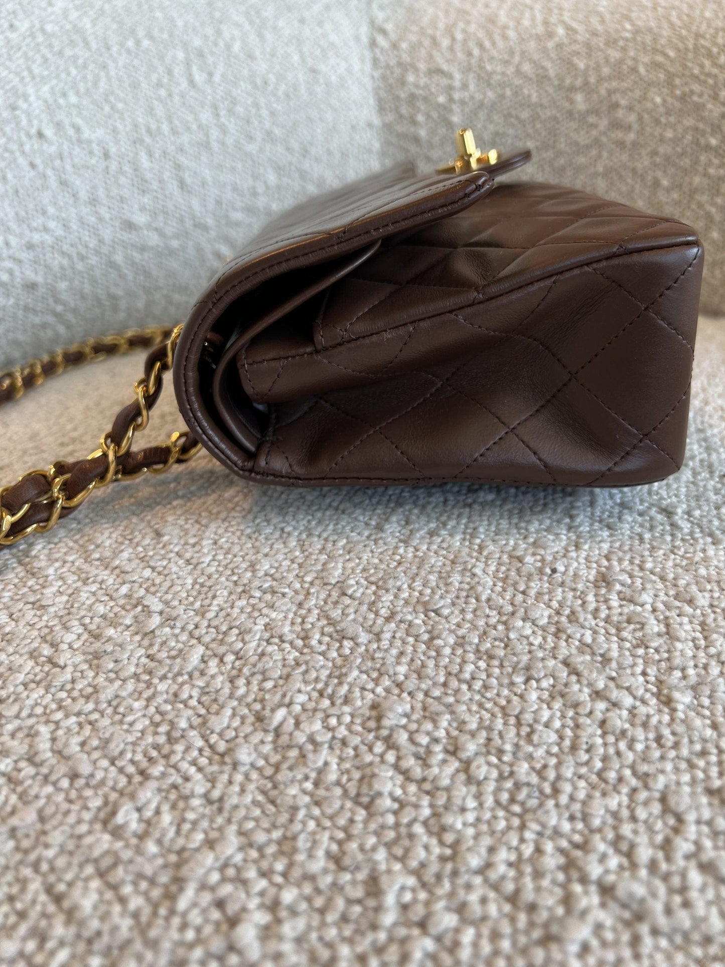 Vintage Brown Lambskin Quilted Classic Flap Small GHW