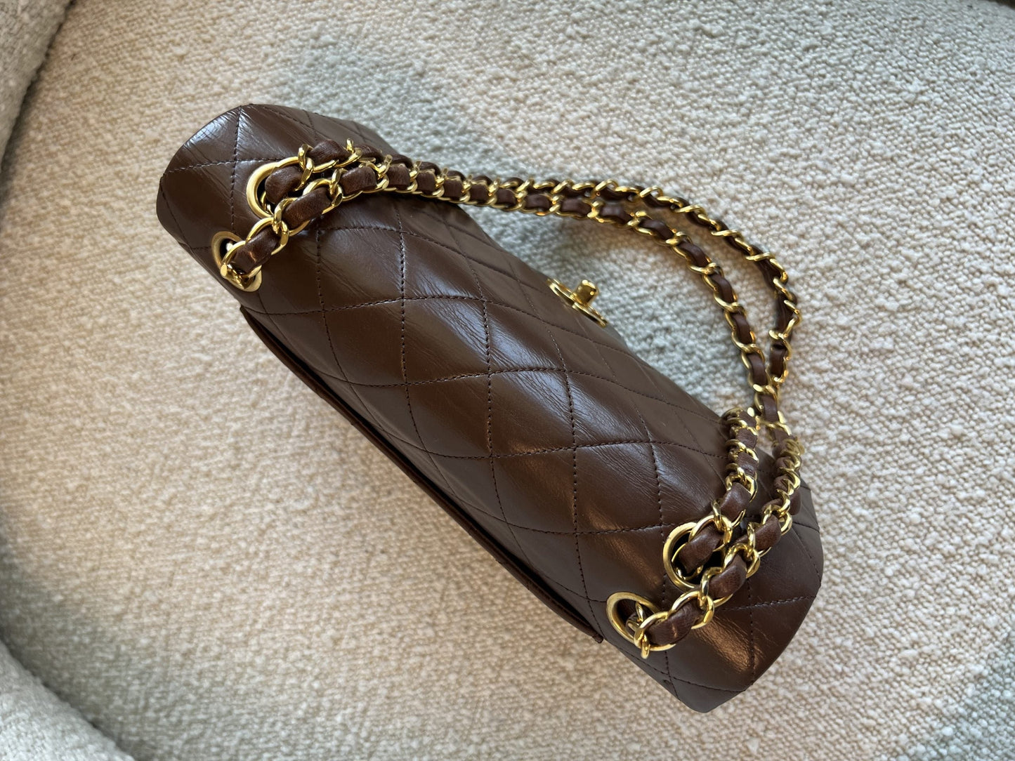 Vintage Brown Lambskin Quilted Classic Flap Small GHW