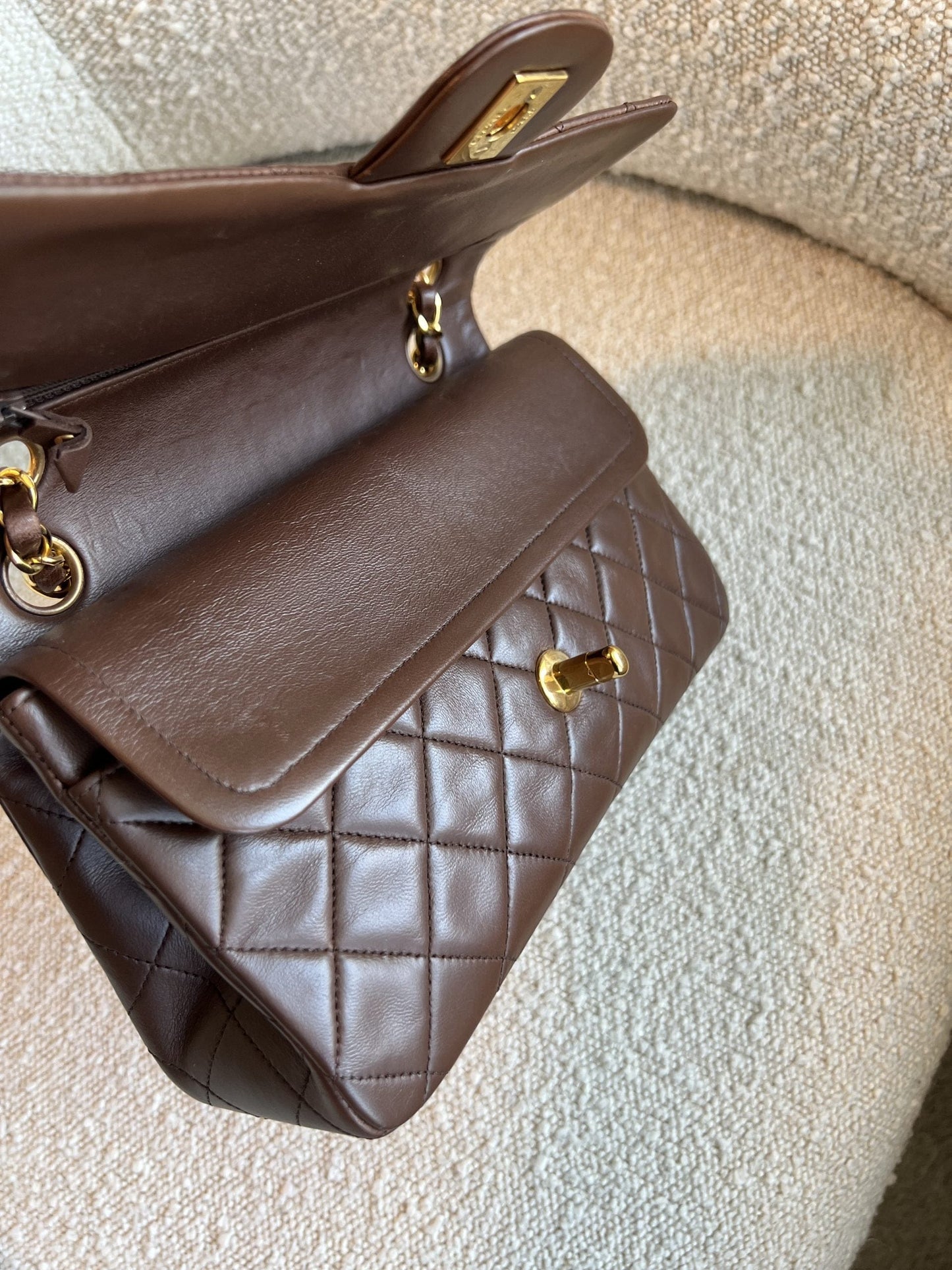 Vintage Brown Lambskin Quilted Classic Flap Small GHW