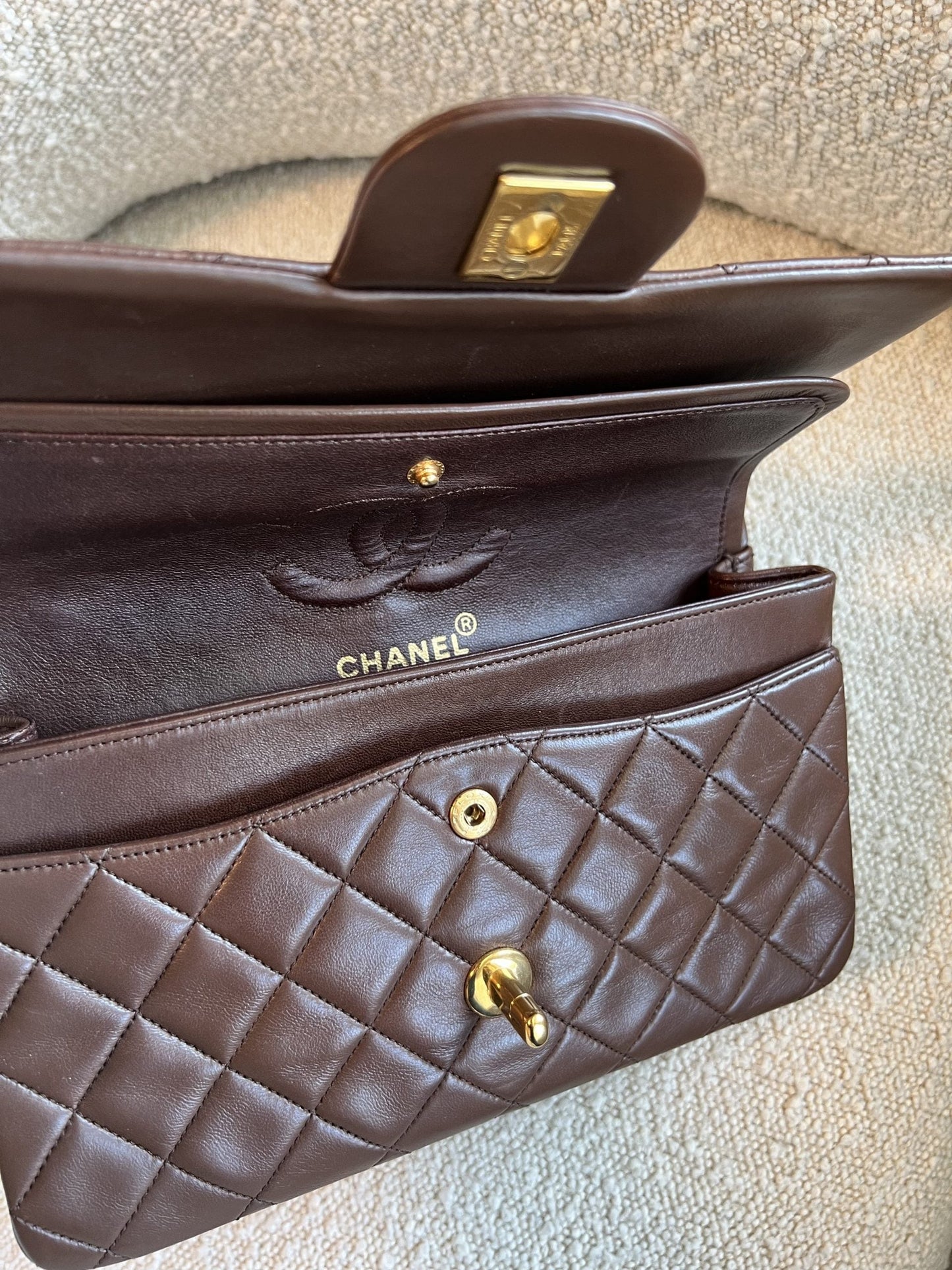 Vintage Brown Lambskin Quilted Classic Flap Small GHW