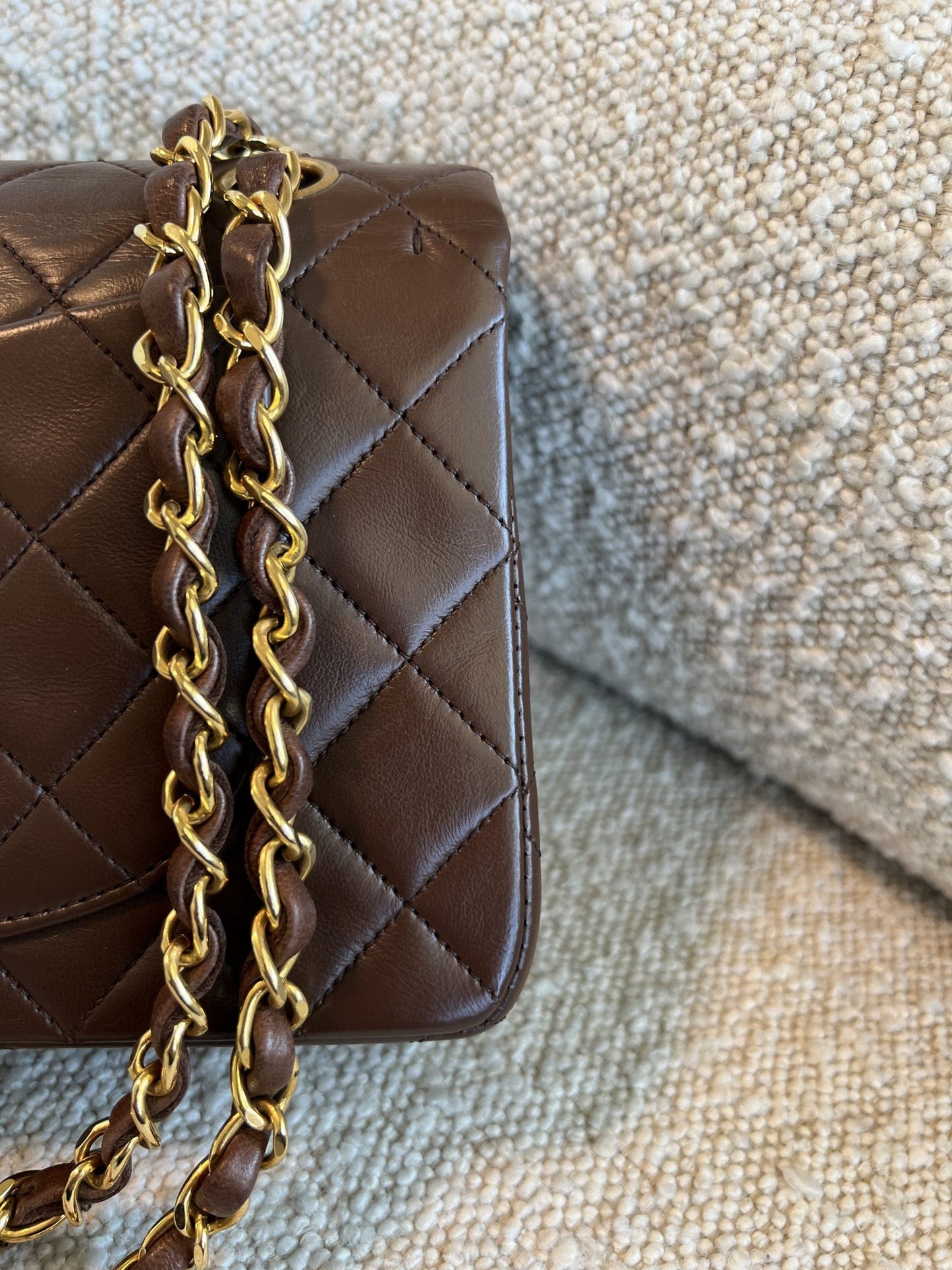 Vintage Brown Lambskin Quilted Classic Flap Small GHW