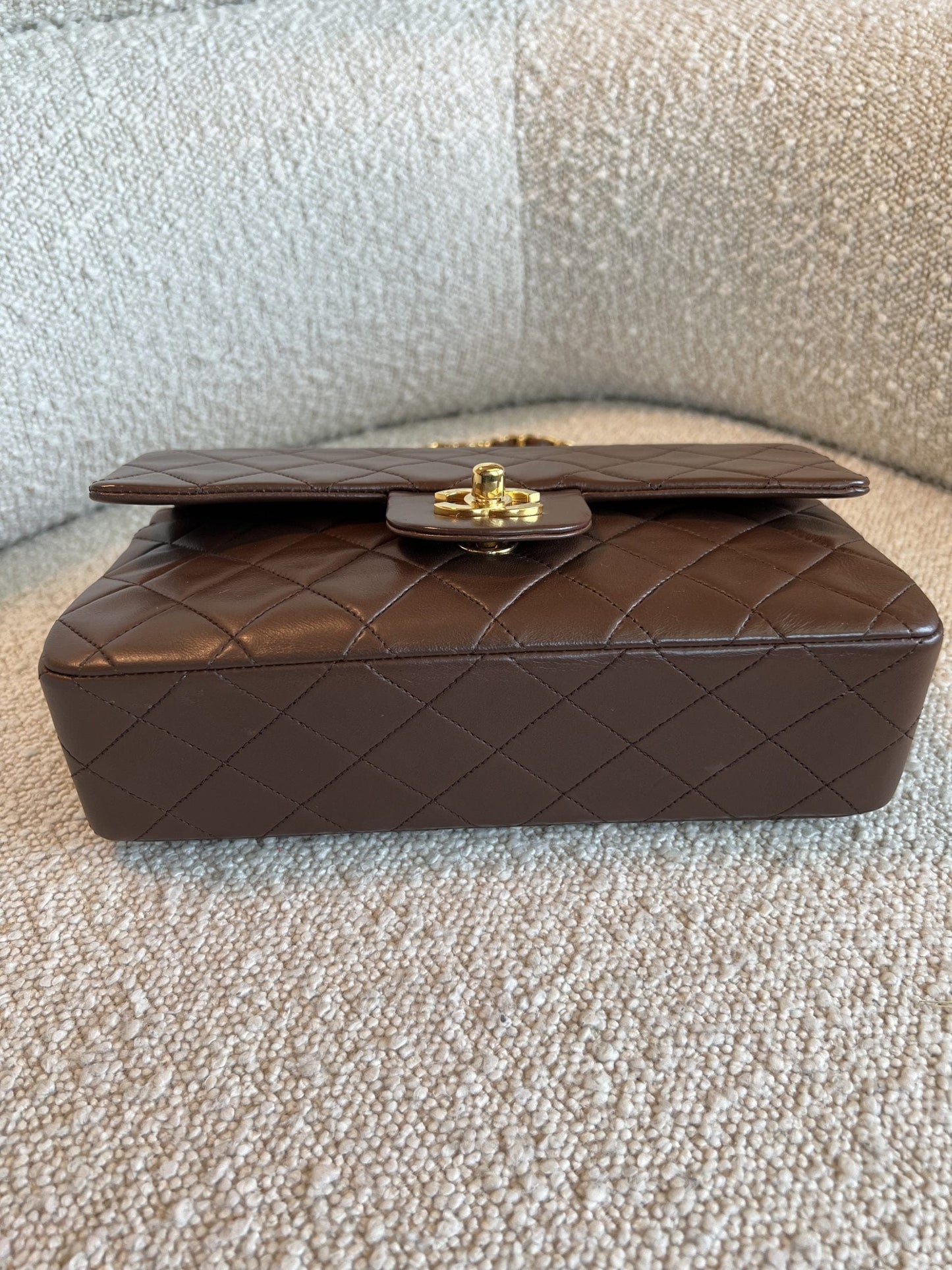 Vintage Brown Lambskin Quilted Classic Flap Small GHW