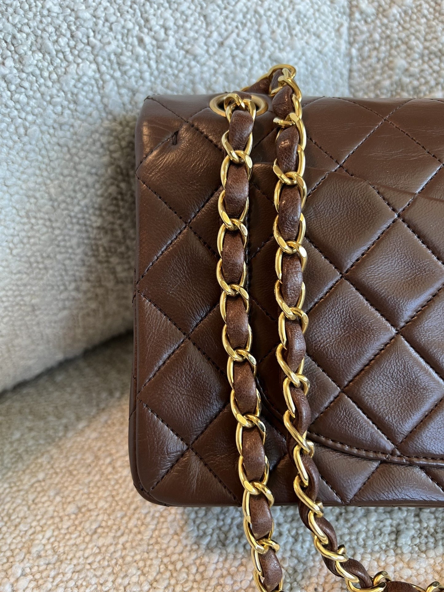 Vintage Brown Lambskin Quilted Classic Flap Small GHW