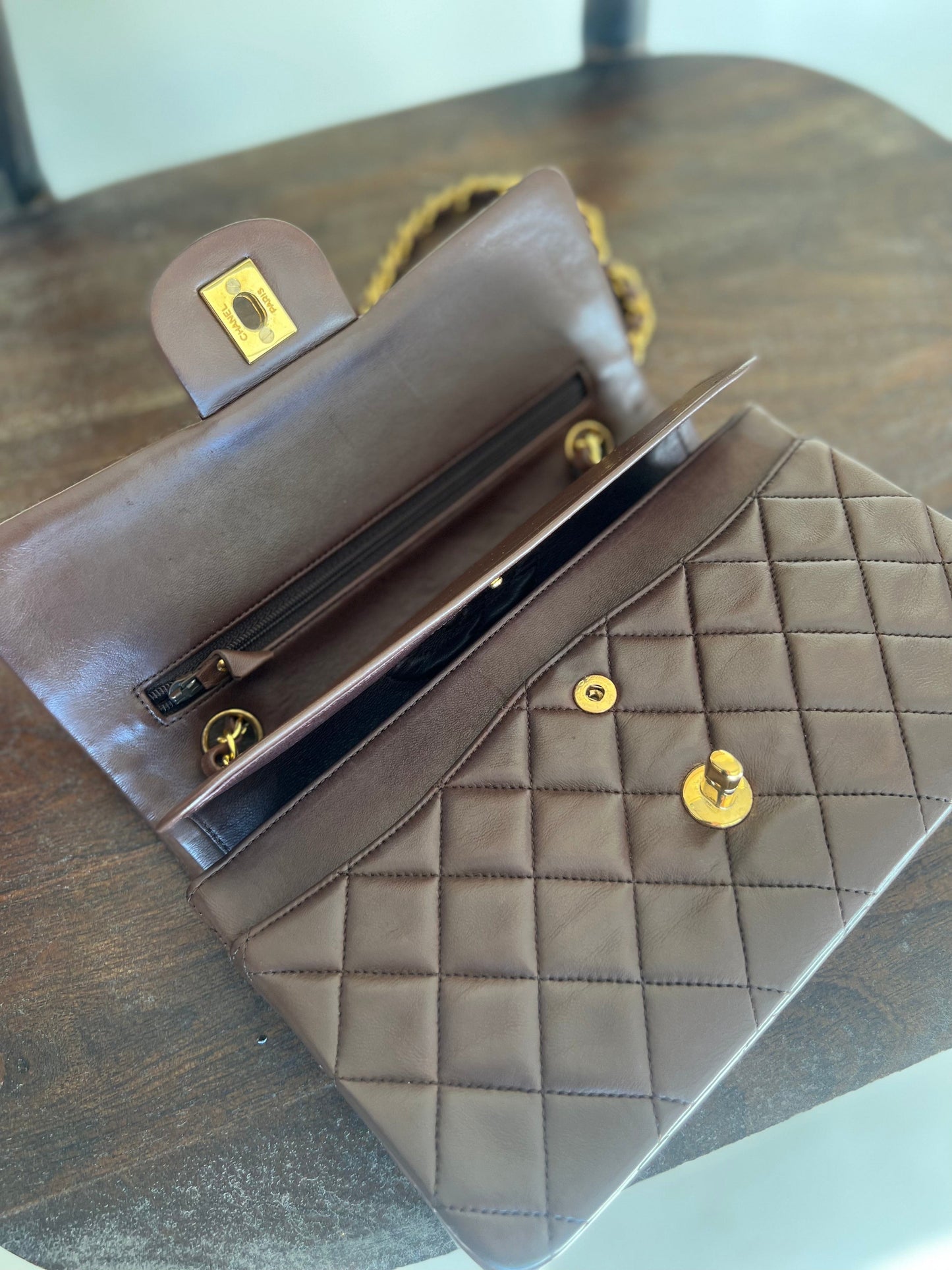 Vintage Brown Lambskin Quilted Classic Flap Small Gold Hardware