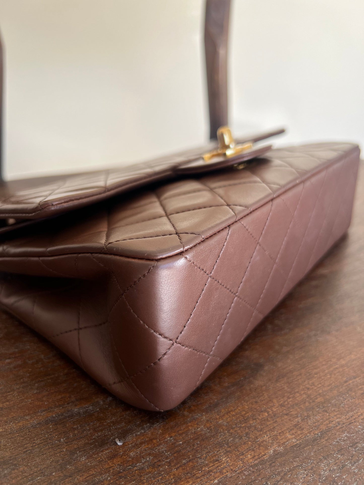 Vintage Brown Lambskin Quilted Classic Flap Small Gold Hardware