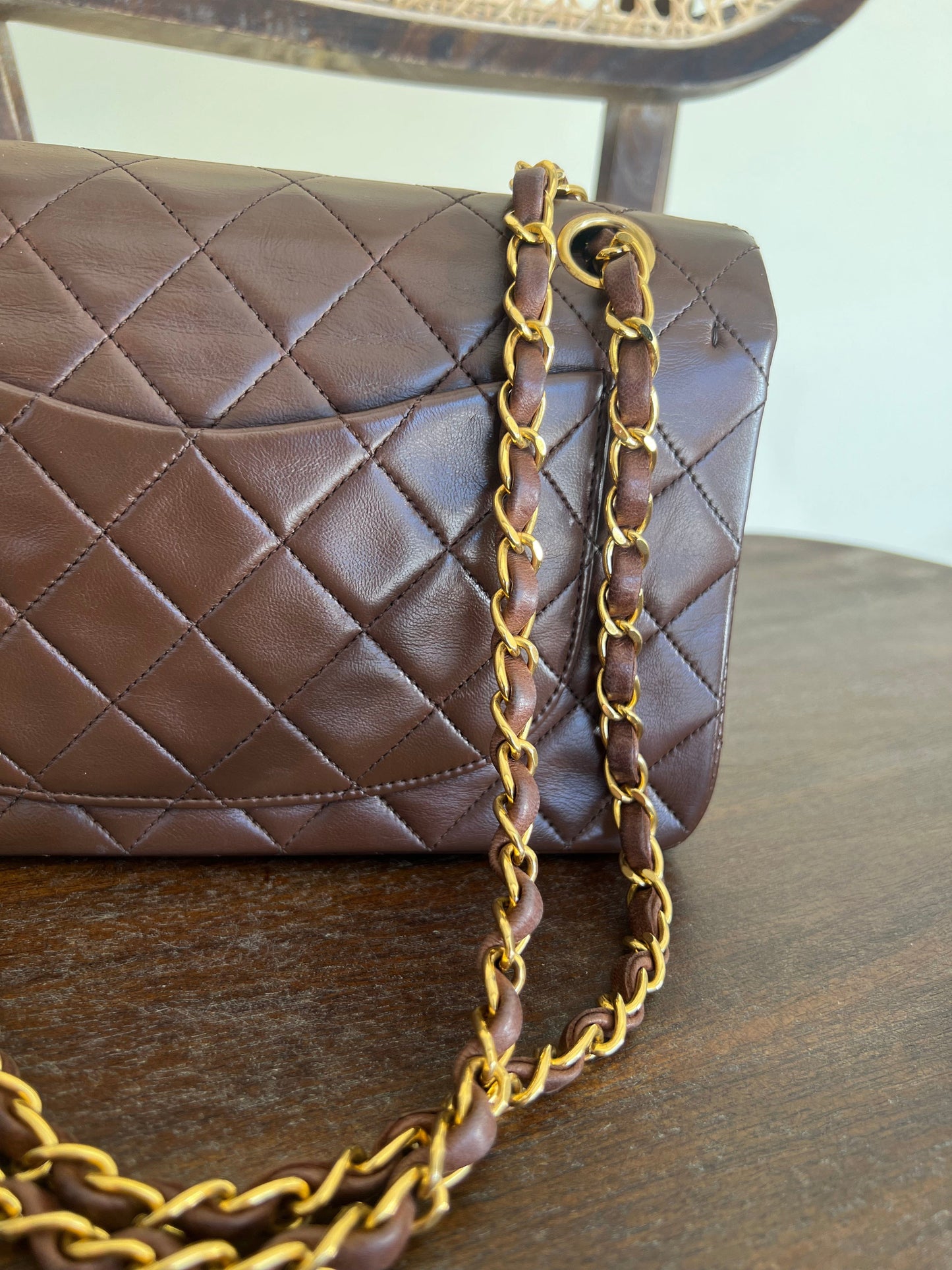 Vintage Brown Lambskin Quilted Classic Flap Small Gold Hardware