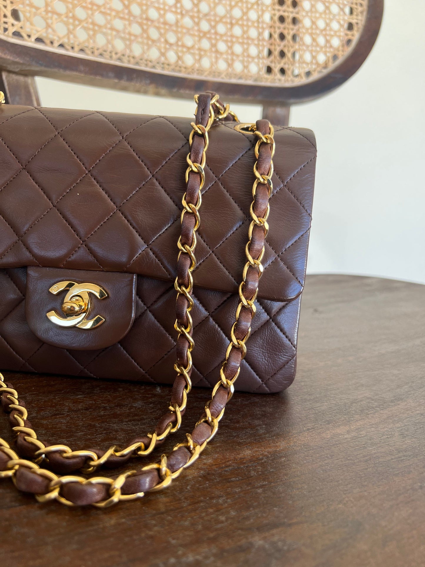 Vintage Brown Lambskin Quilted Classic Flap Small Gold Hardware