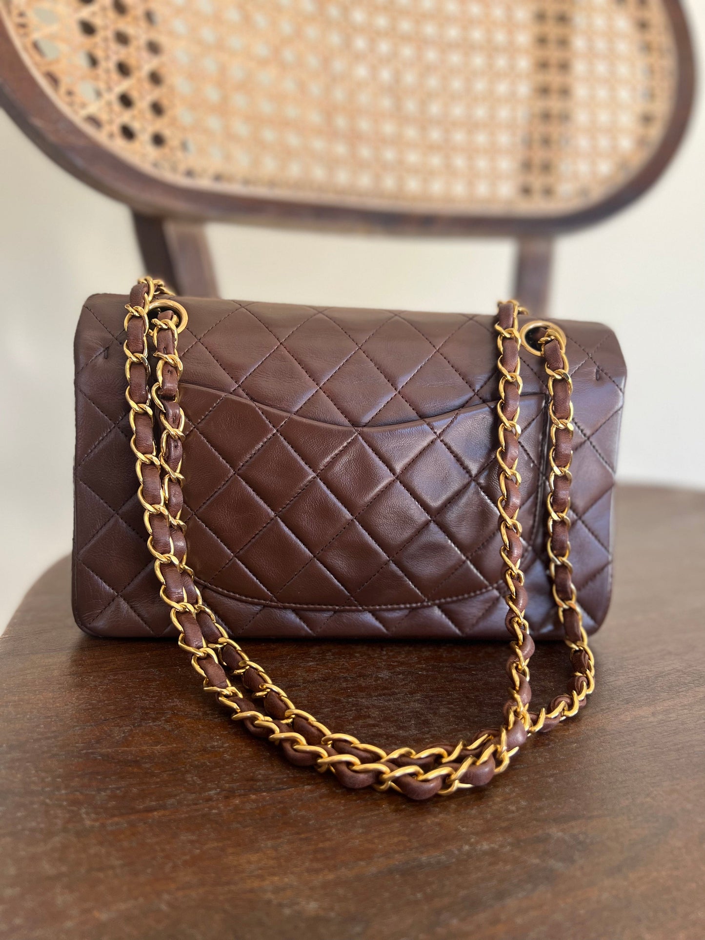 Vintage Brown Lambskin Quilted Classic Flap Small Gold Hardware