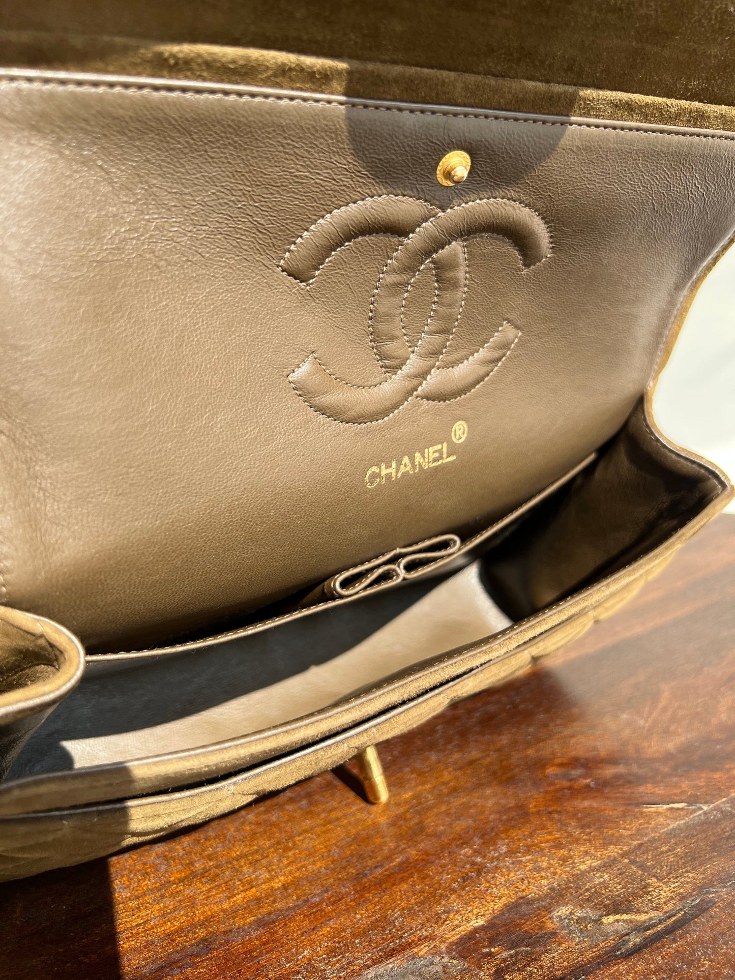 Vintage Brown Suede Quilted Classic Double Flap GHW