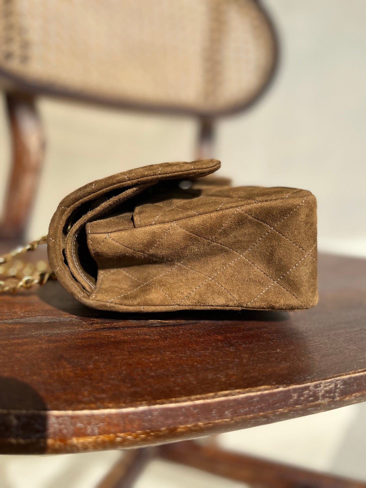 Vintage Brown Suede Quilted Classic Double Flap GHW