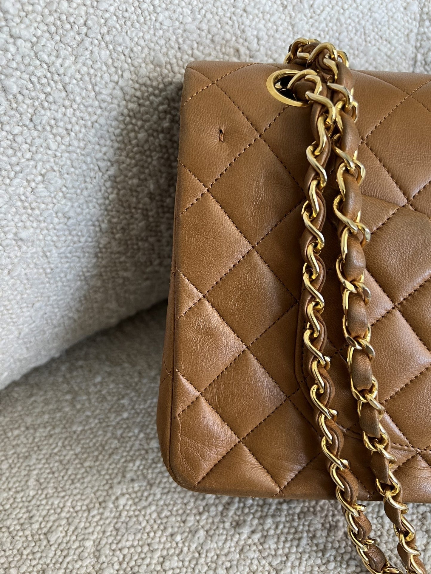 Vintage Caramel Lambskin  Quilted Classic Flap Medium GHW