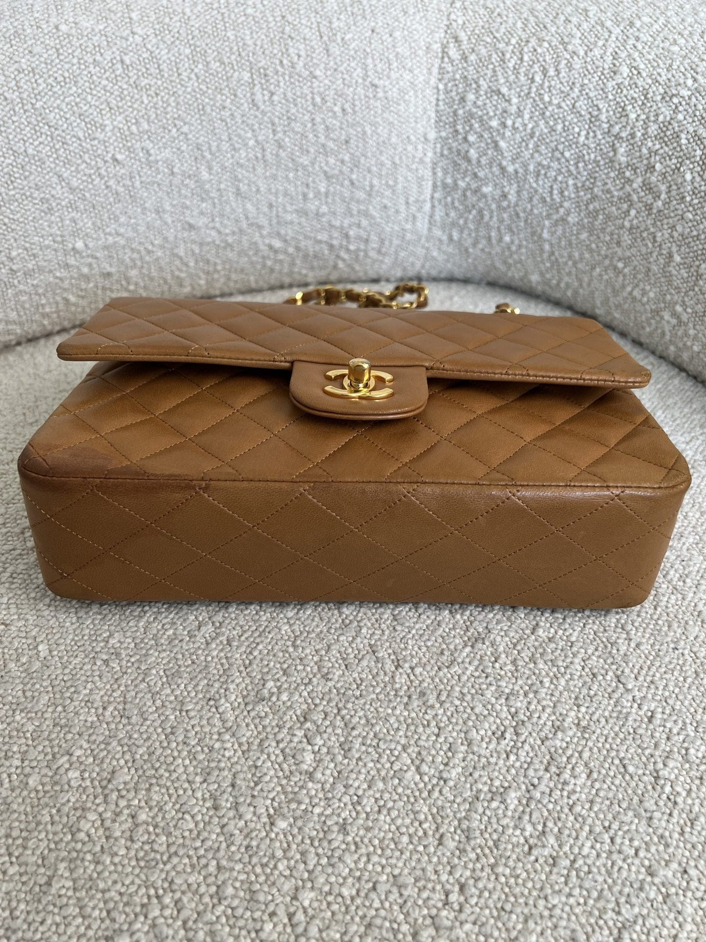 Vintage Caramel Lambskin  Quilted Classic Flap Medium GHW