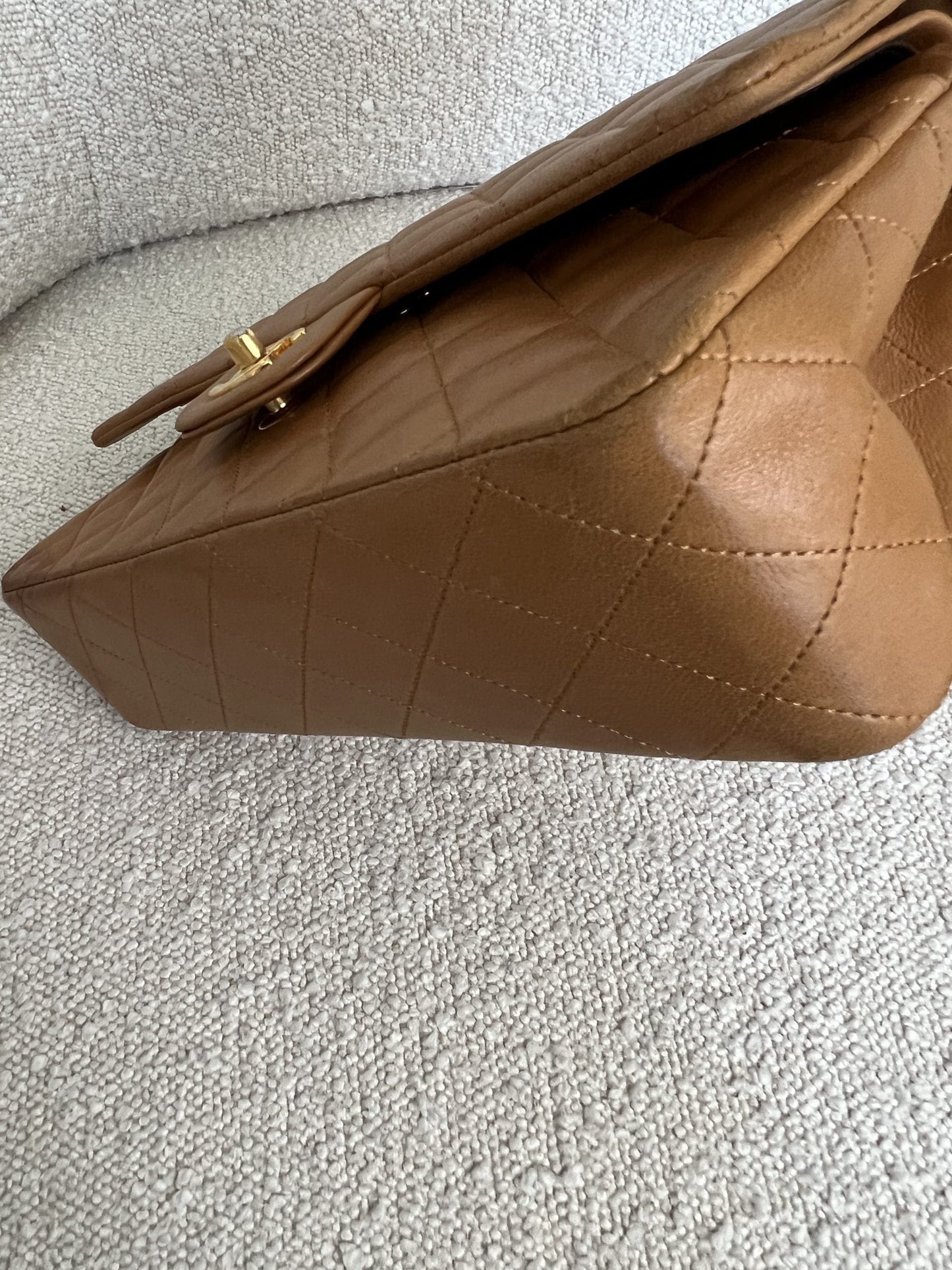 Vintage Caramel Lambskin  Quilted Classic Flap Medium GHW