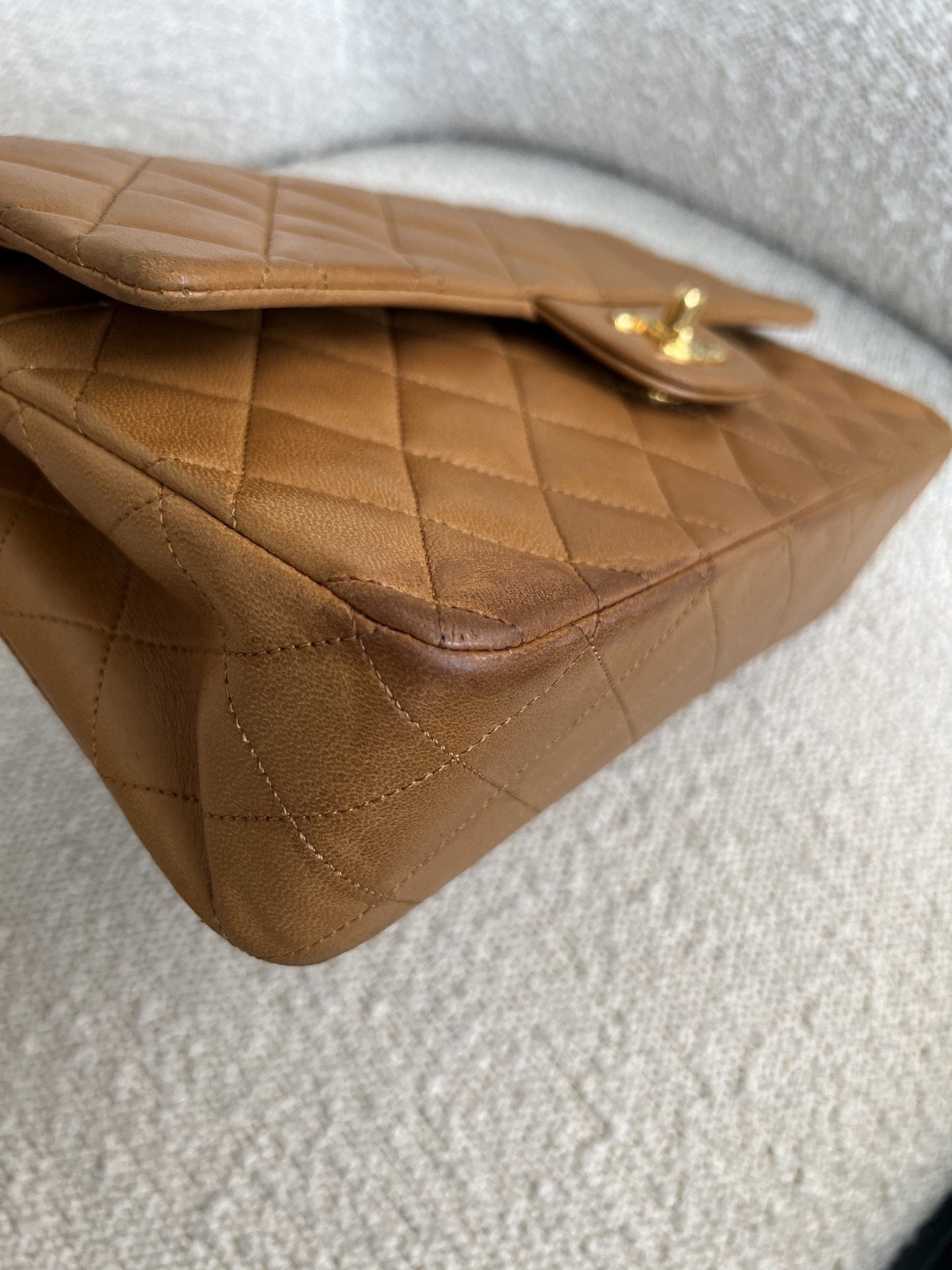 Vintage Caramel Lambskin  Quilted Classic Flap Medium GHW