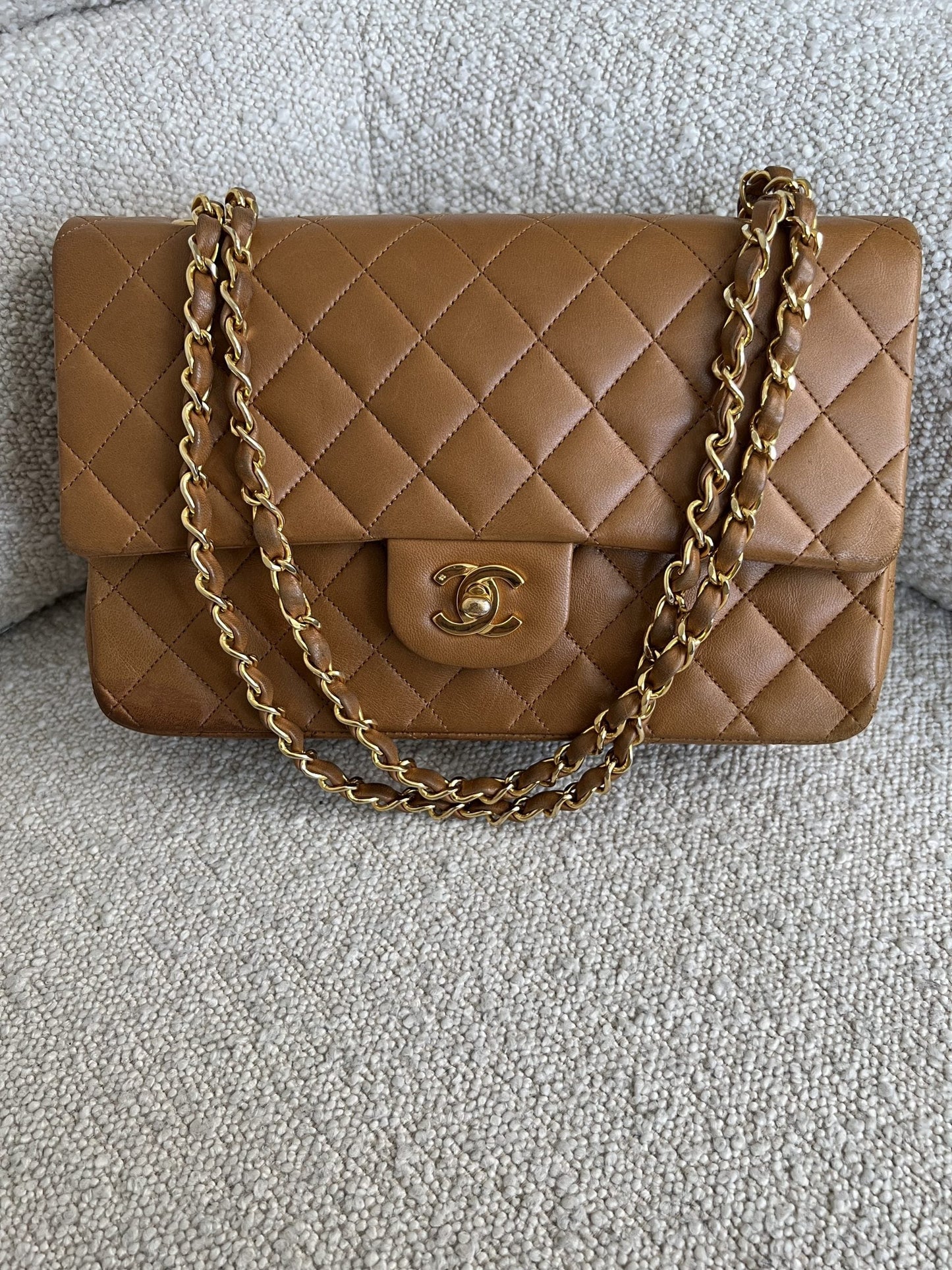 Vintage Caramel Lambskin  Quilted Classic Flap Medium GHW