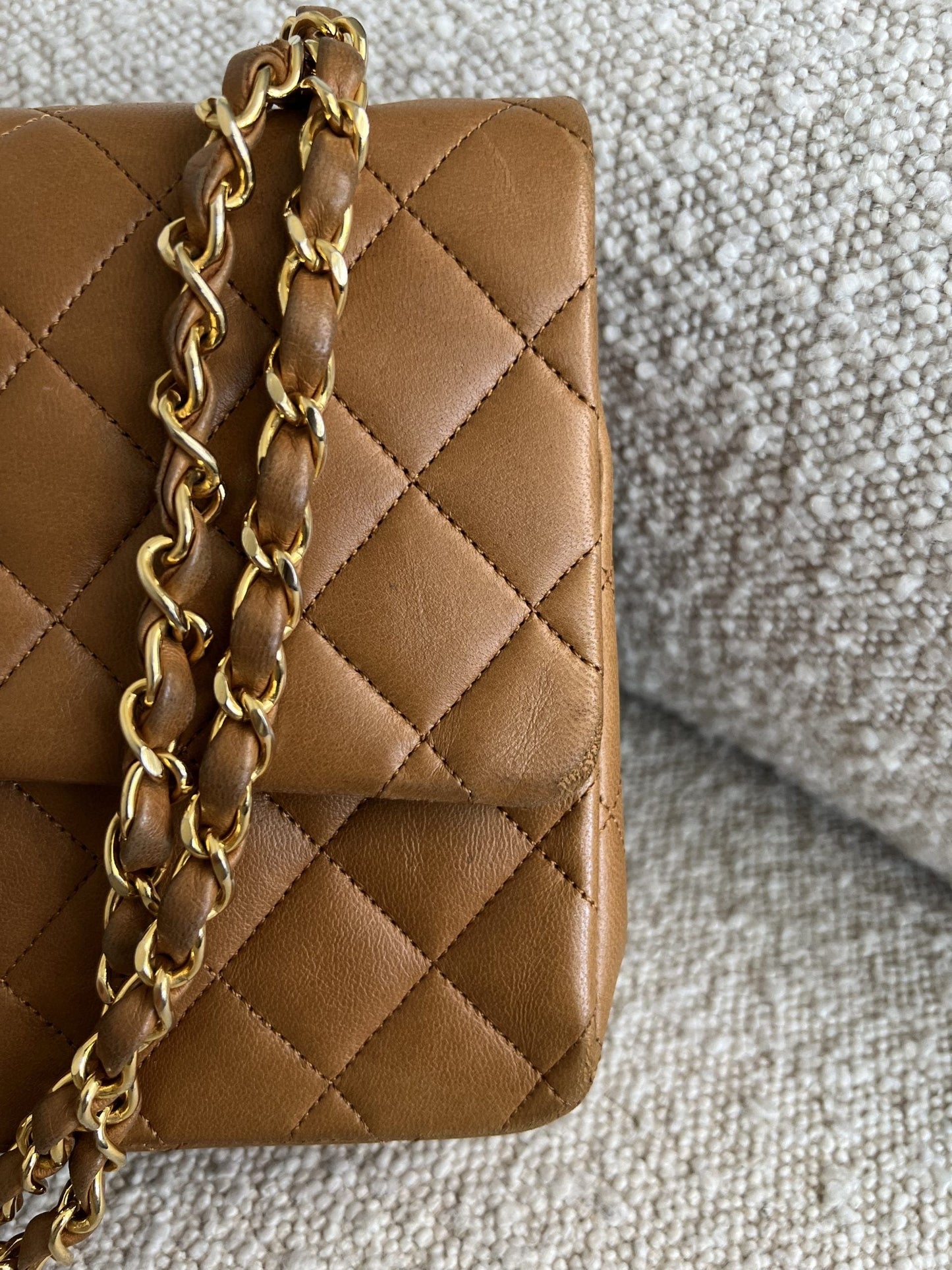 Vintage Caramel Lambskin  Quilted Classic Flap Medium GHW