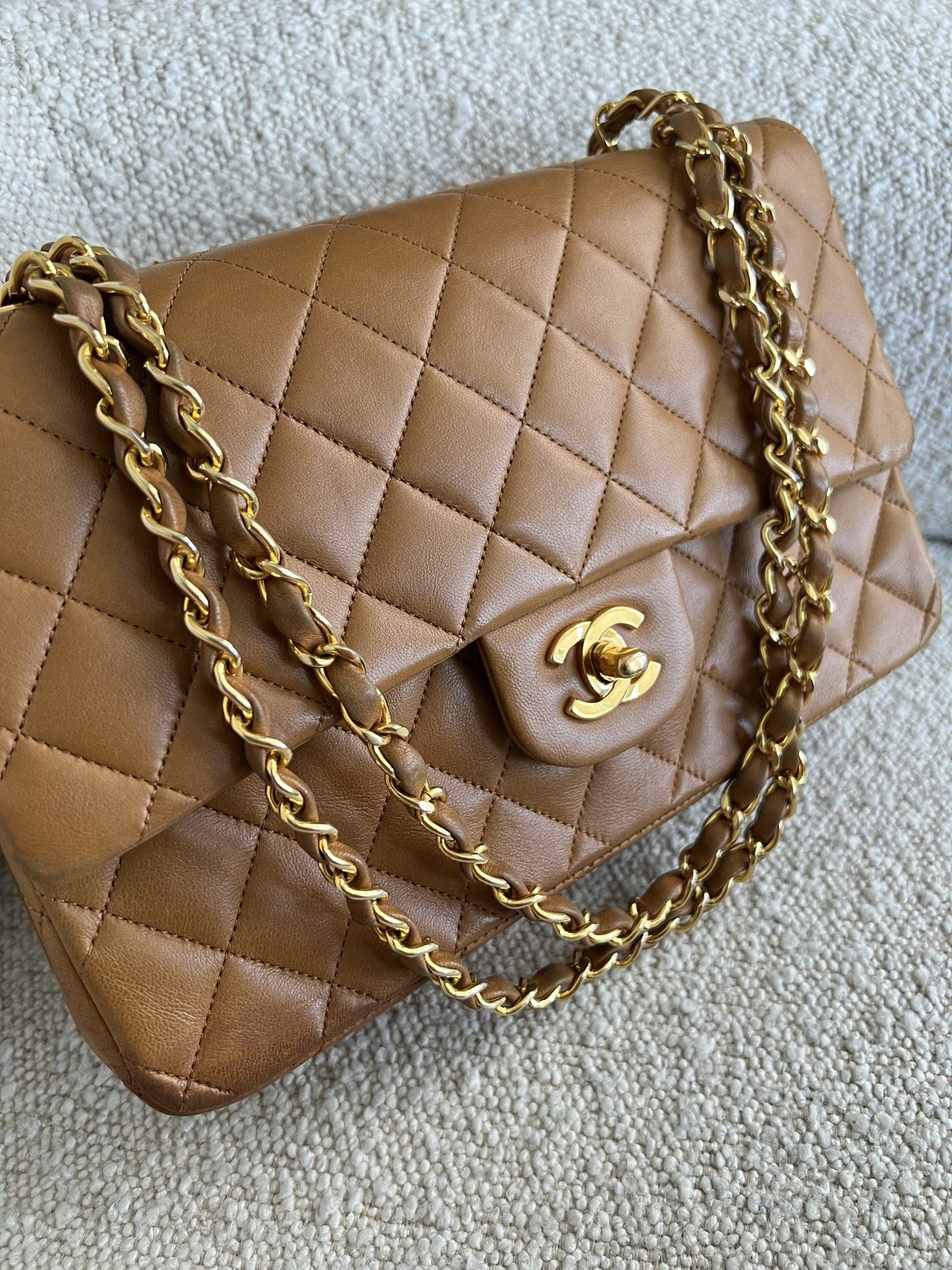 Vintage Caramel Lambskin  Quilted Classic Flap Medium GHW