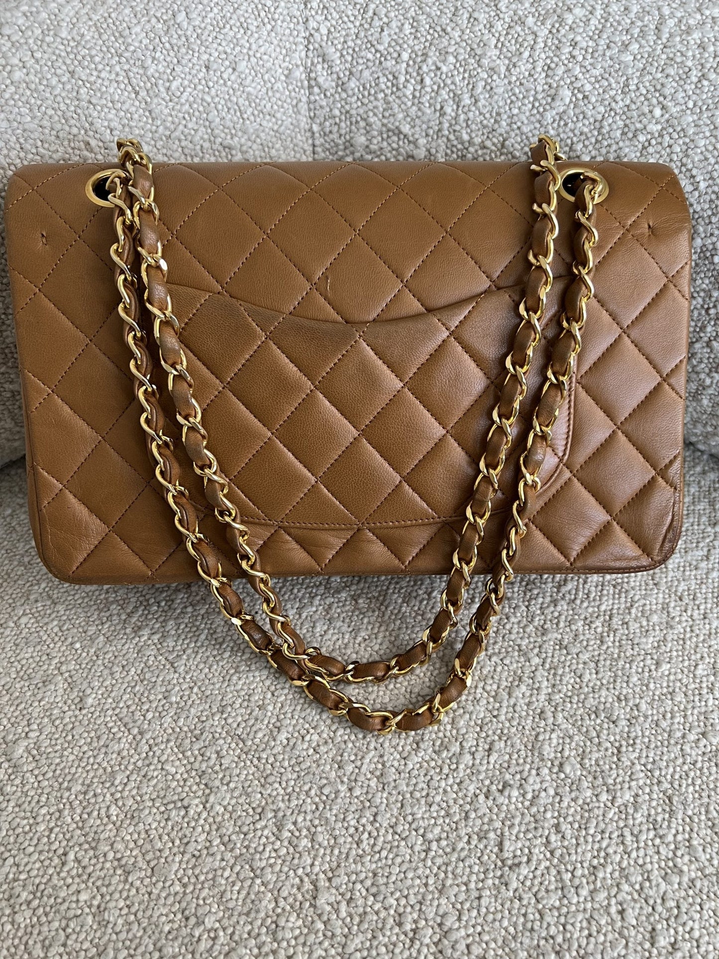 Vintage Caramel Lambskin  Quilted Classic Flap Medium GHW