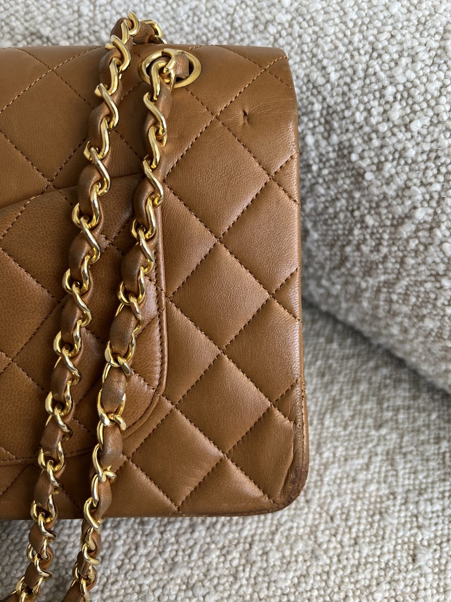 Vintage Caramel Lambskin  Quilted Classic Flap Medium GHW