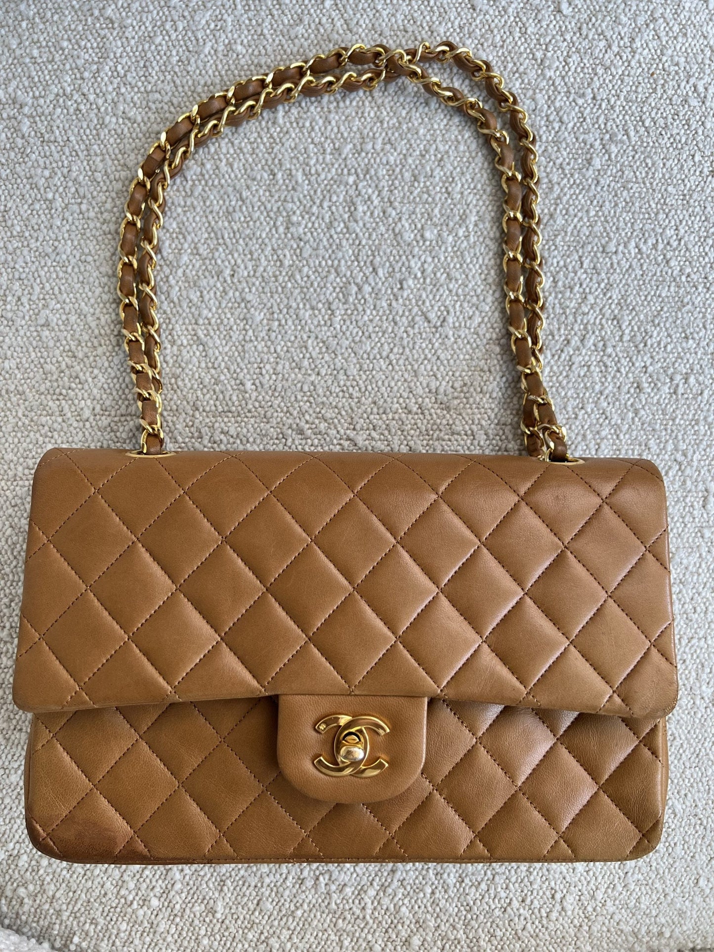 Vintage Caramel Lambskin  Quilted Classic Flap Medium GHW