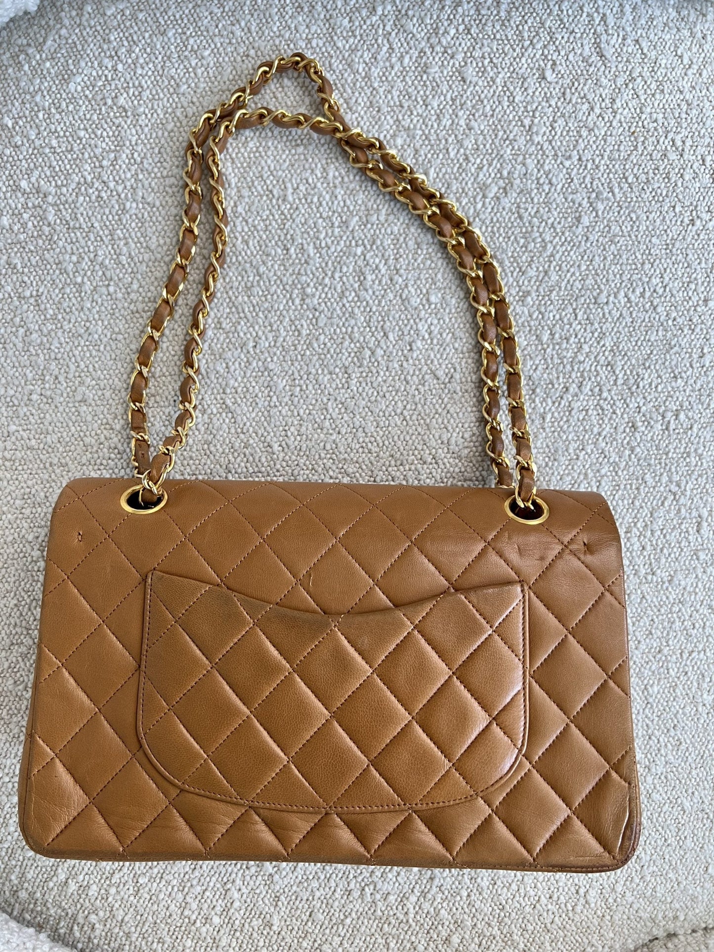 Vintage Caramel Lambskin  Quilted Classic Flap Medium GHW