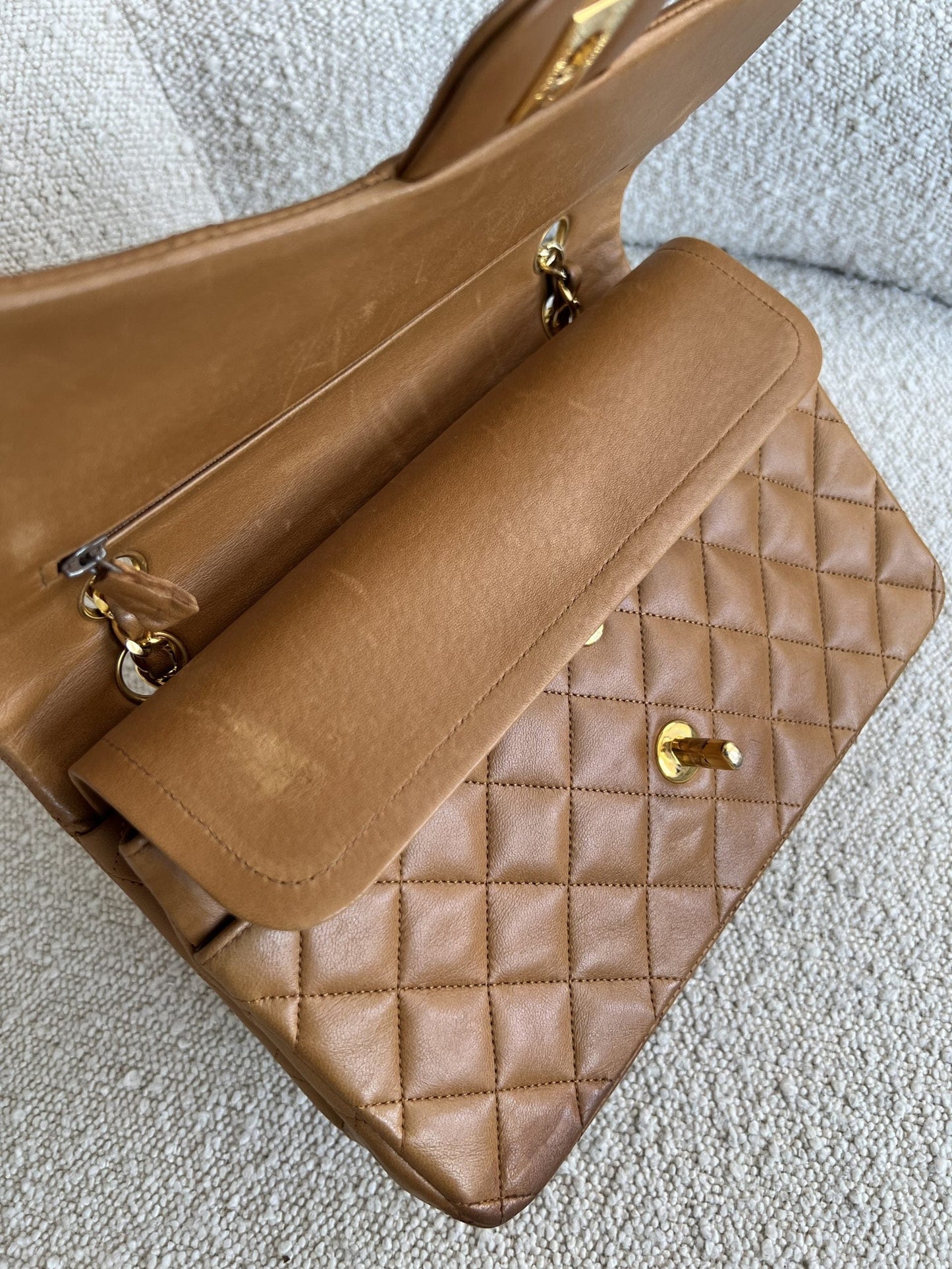 Vintage Caramel Lambskin  Quilted Classic Flap Medium GHW