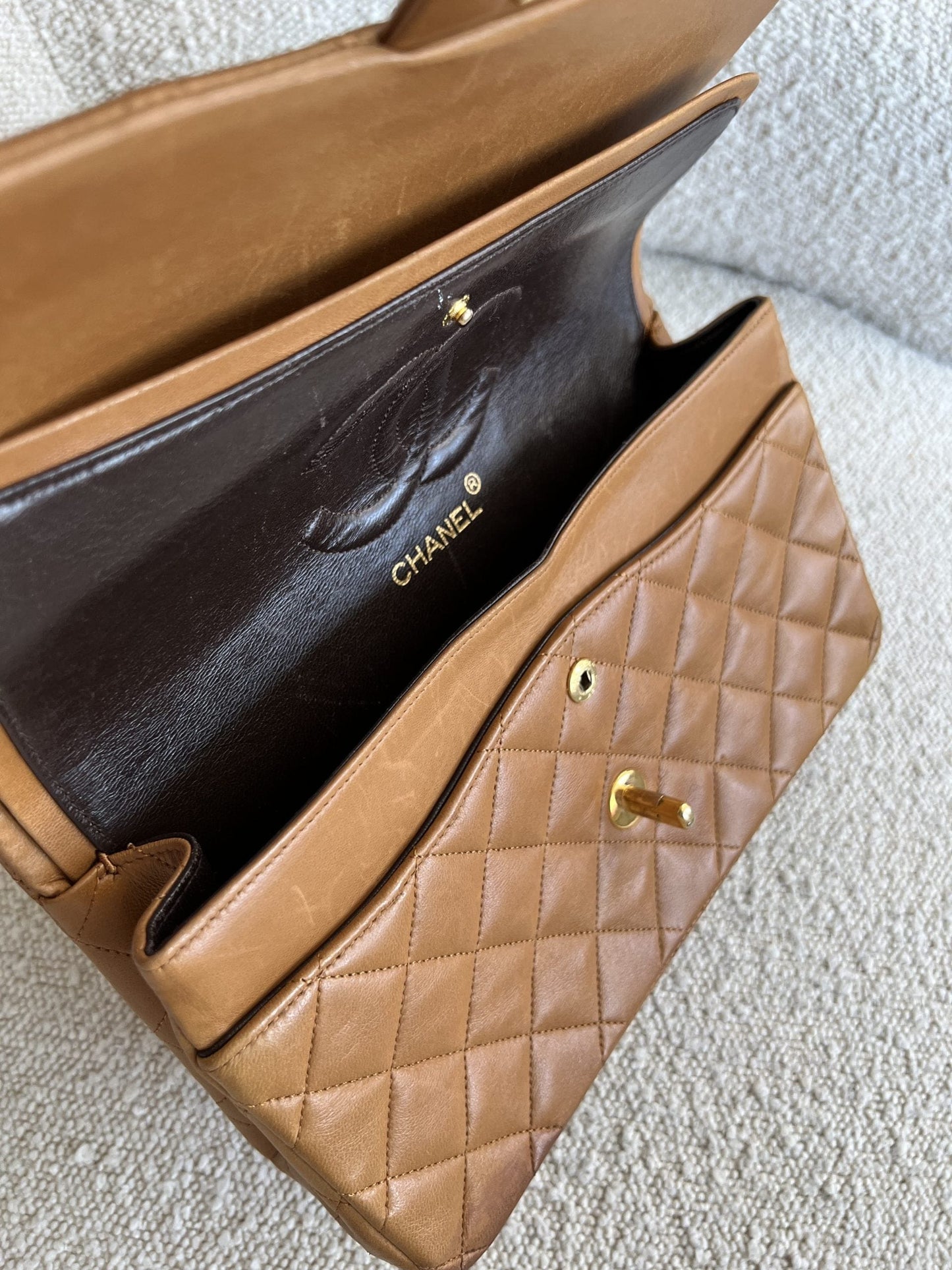 Vintage Caramel Lambskin  Quilted Classic Flap Medium GHW