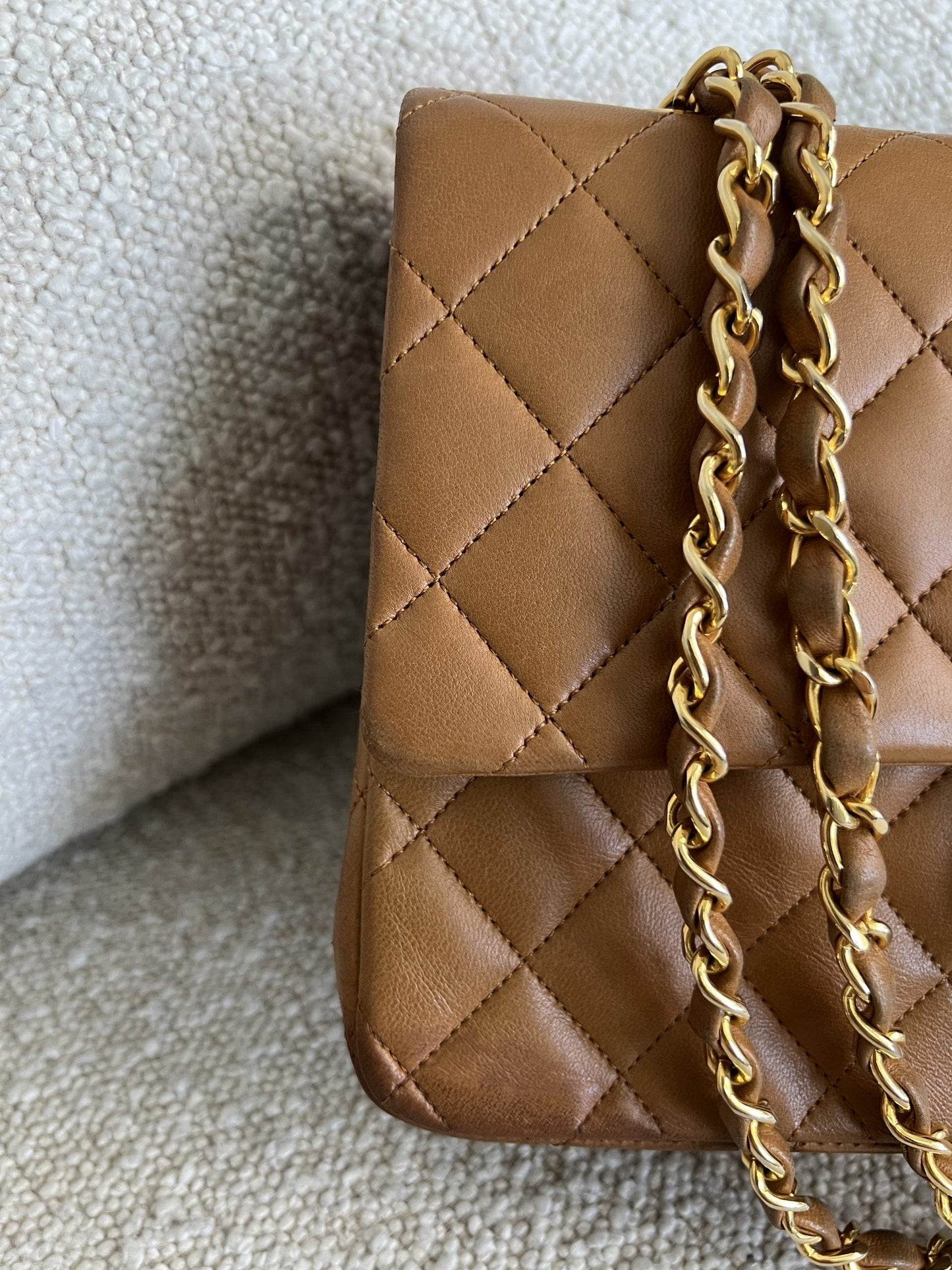 Vintage Caramel Lambskin  Quilted Classic Flap Medium GHW