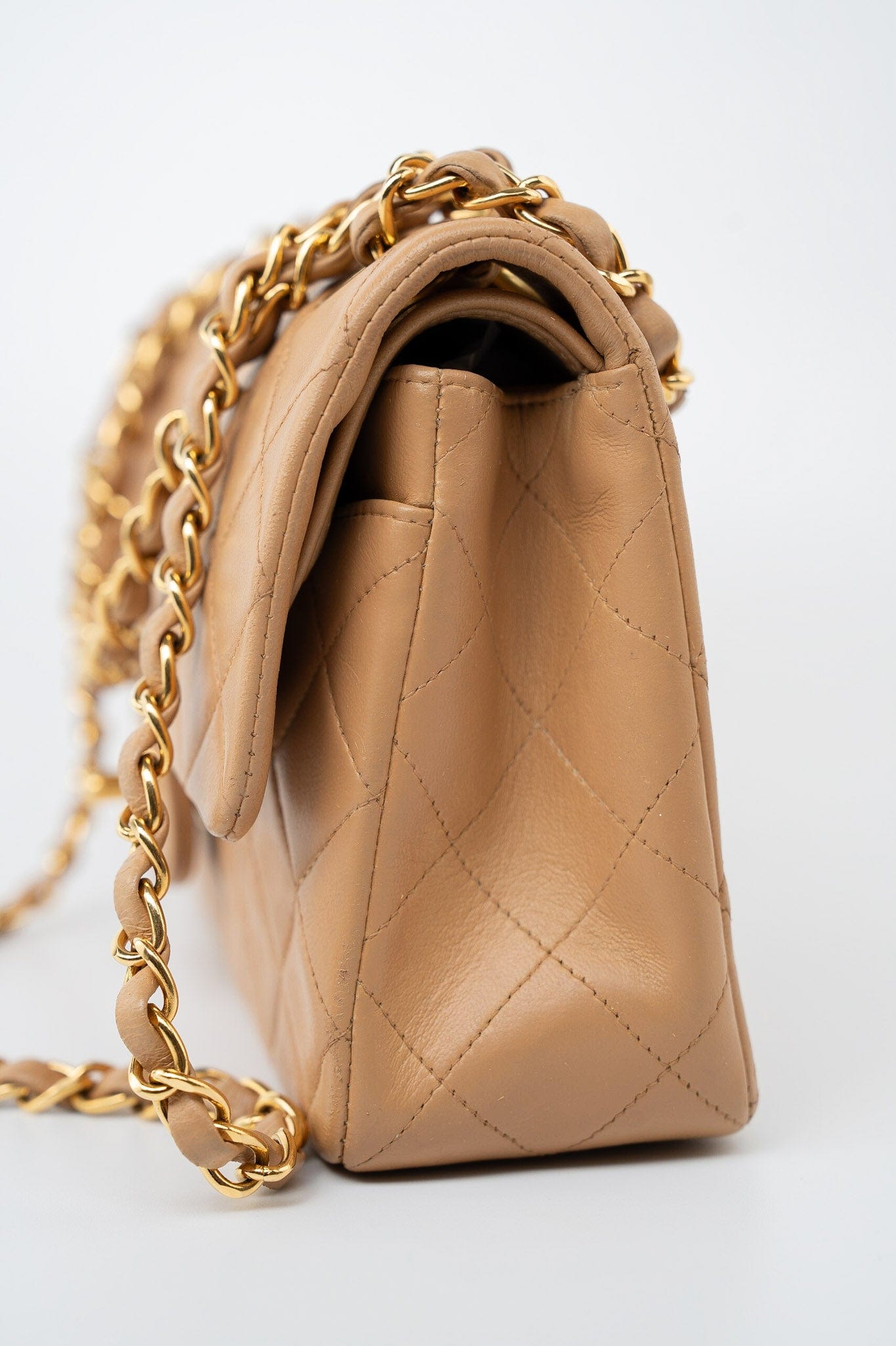 Vintage Caramel Lambskin Quilted Classic Flap Small Gold Hardware