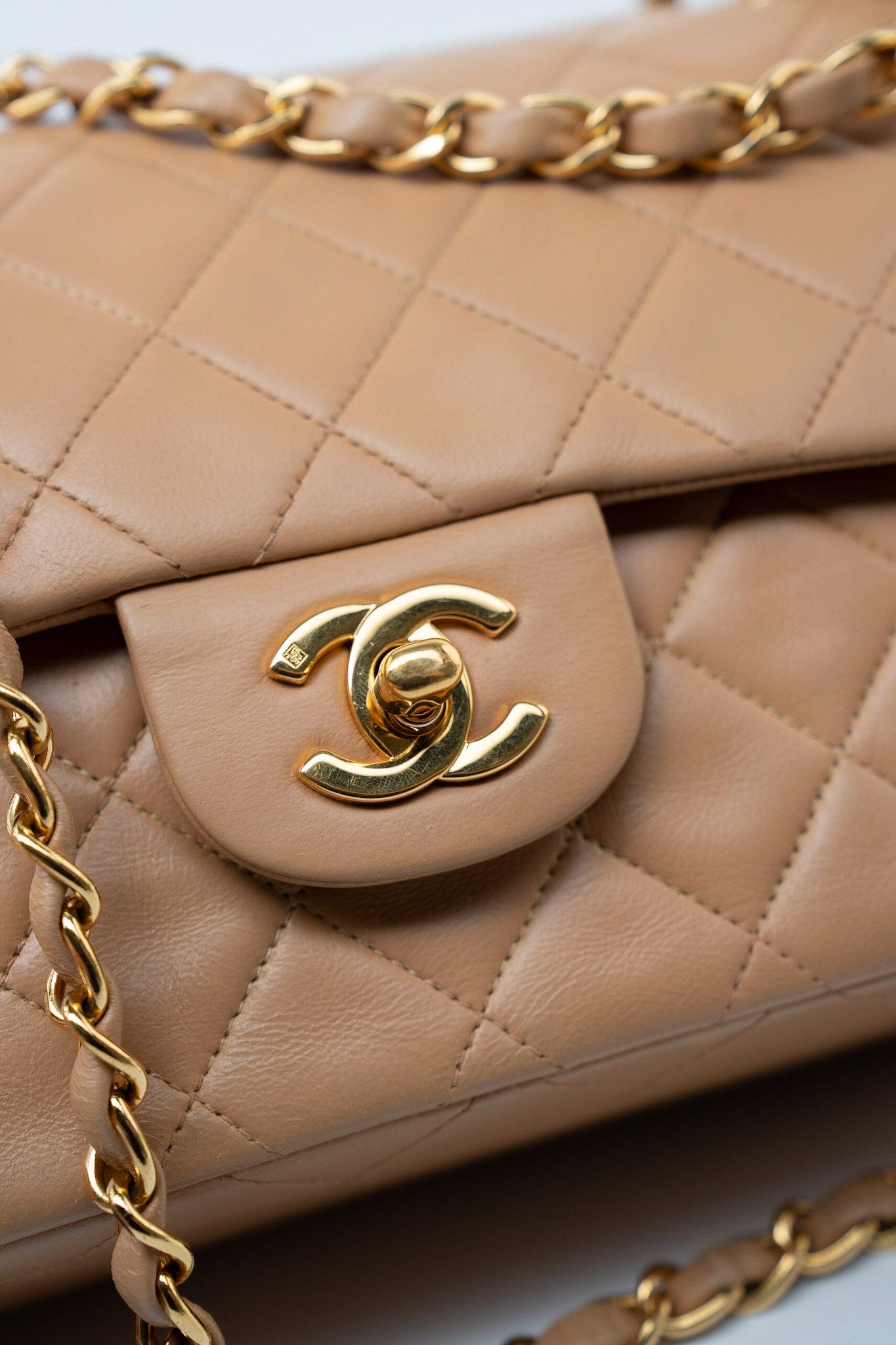 Vintage Caramel Lambskin Quilted Classic Flap Small Gold Hardware